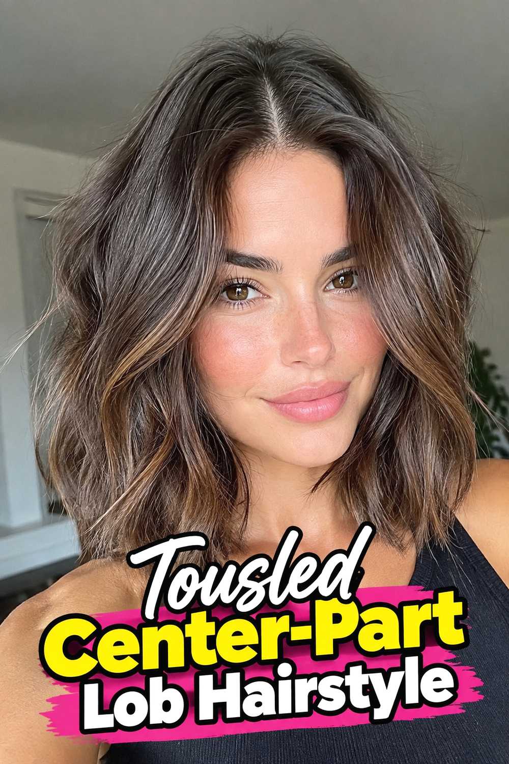 11. Tousled Center Part Lob Hairstyle