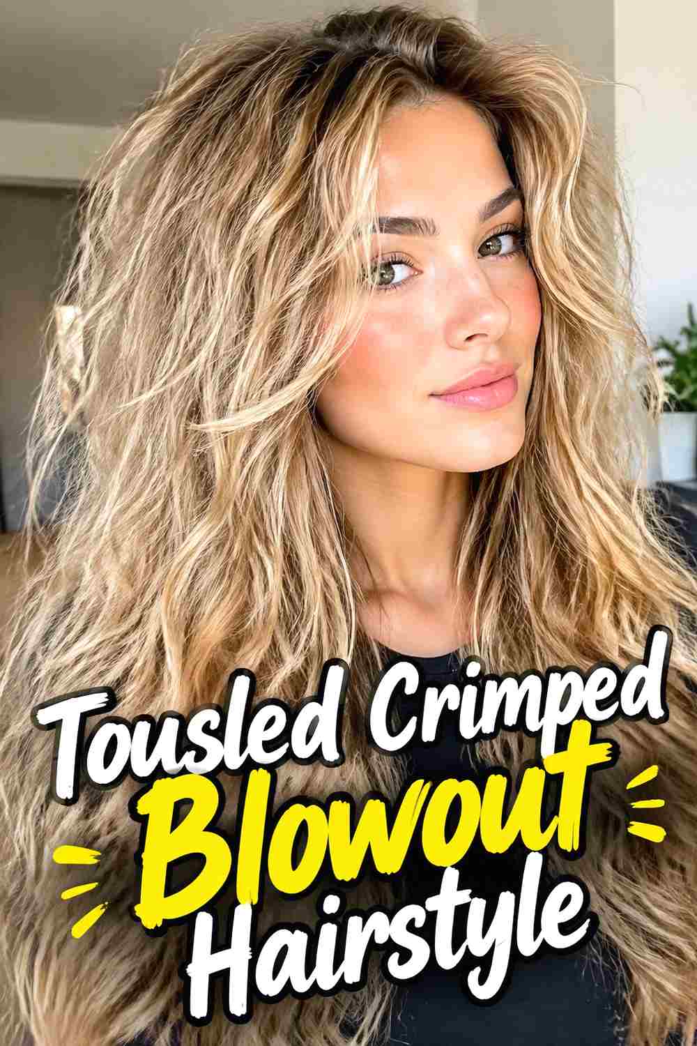 11. Tousled Crimped Blowout Hairstyle