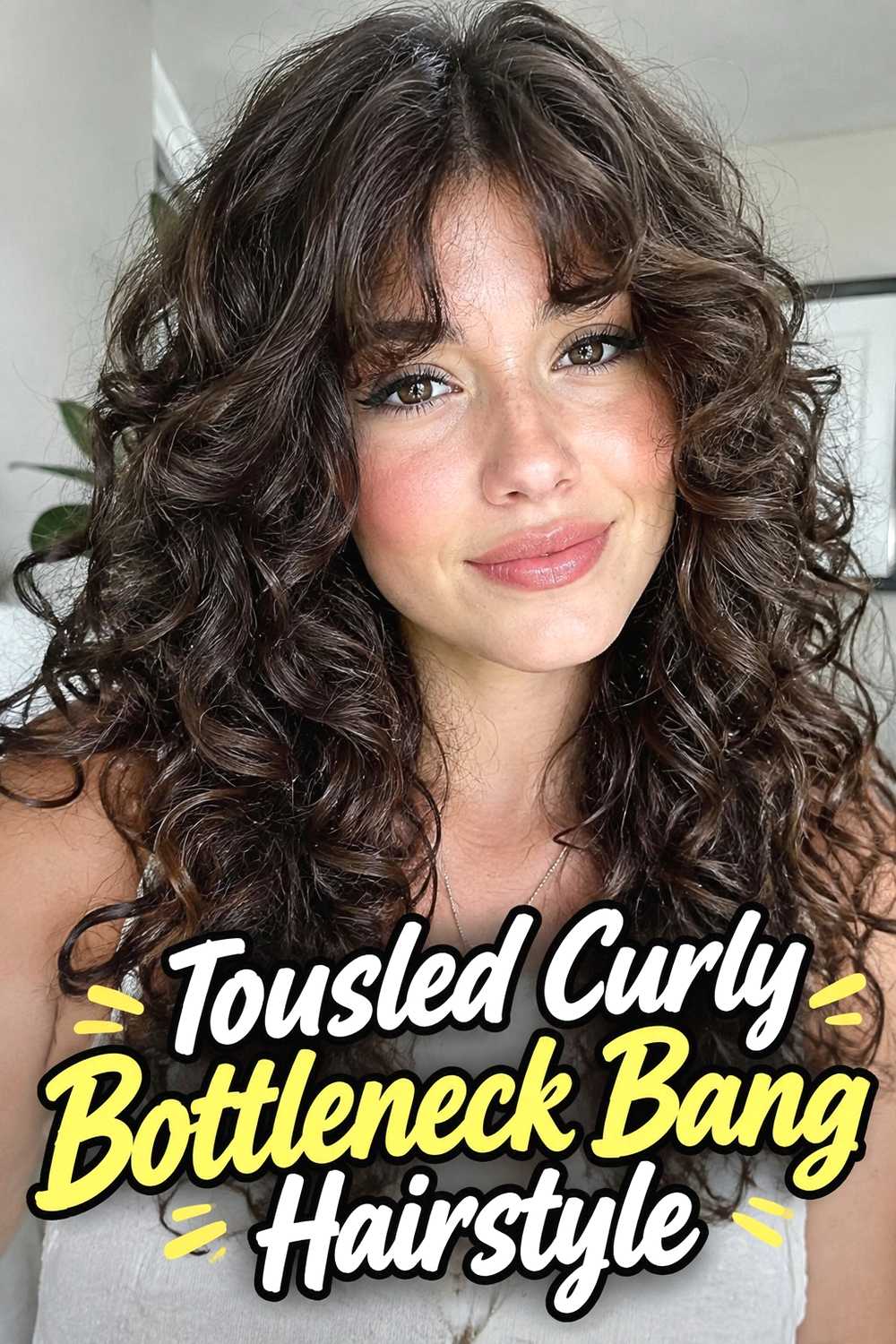 10. Tousled Curly Bottleneck Bang Hairstyle