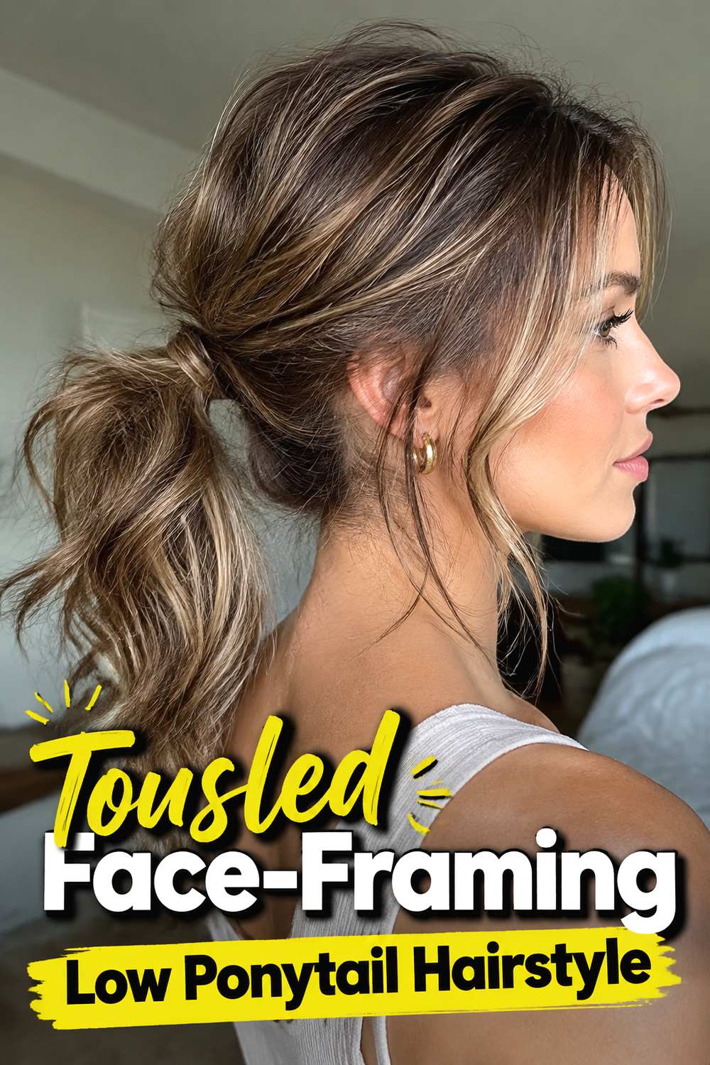 Tousled Face-Framing Low Ponytail Hairstyle