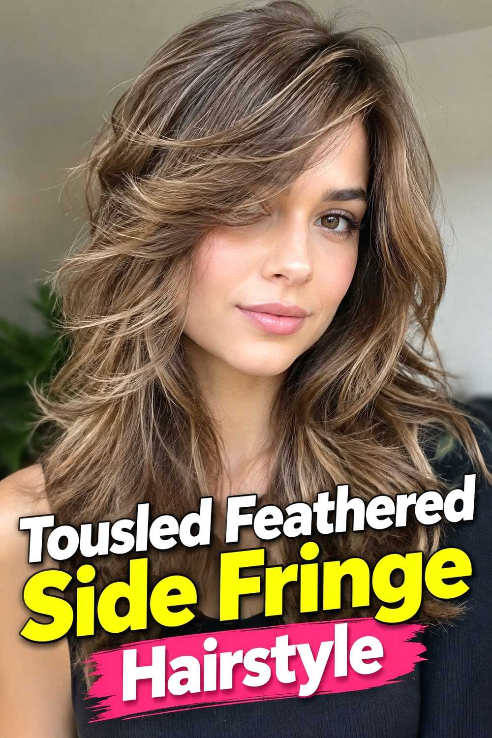 13. Tousled Feathered Side Fringe Hairstyle