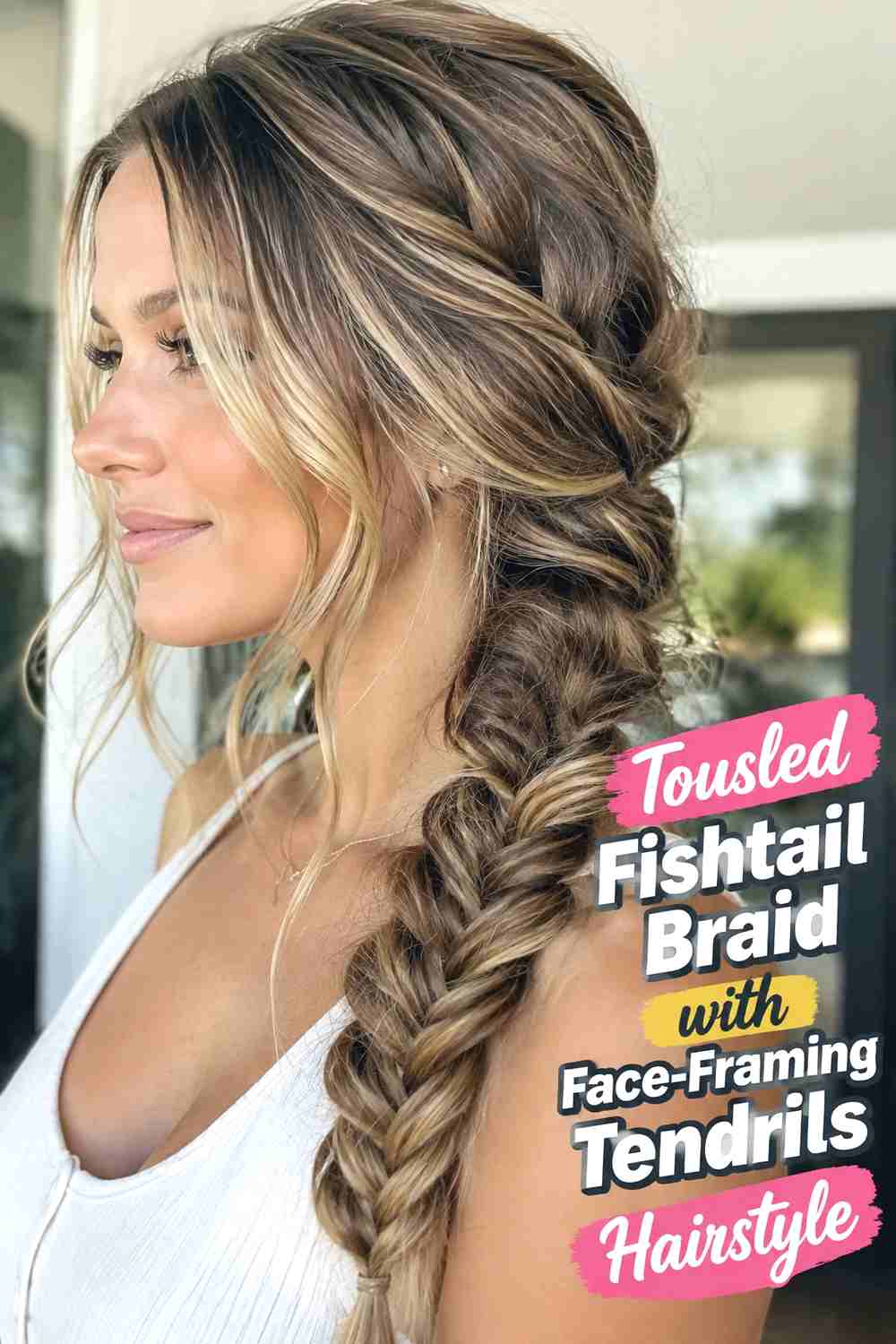 8. Tousled Fishtail Braid With Face Framing Tendrils Hairstyle