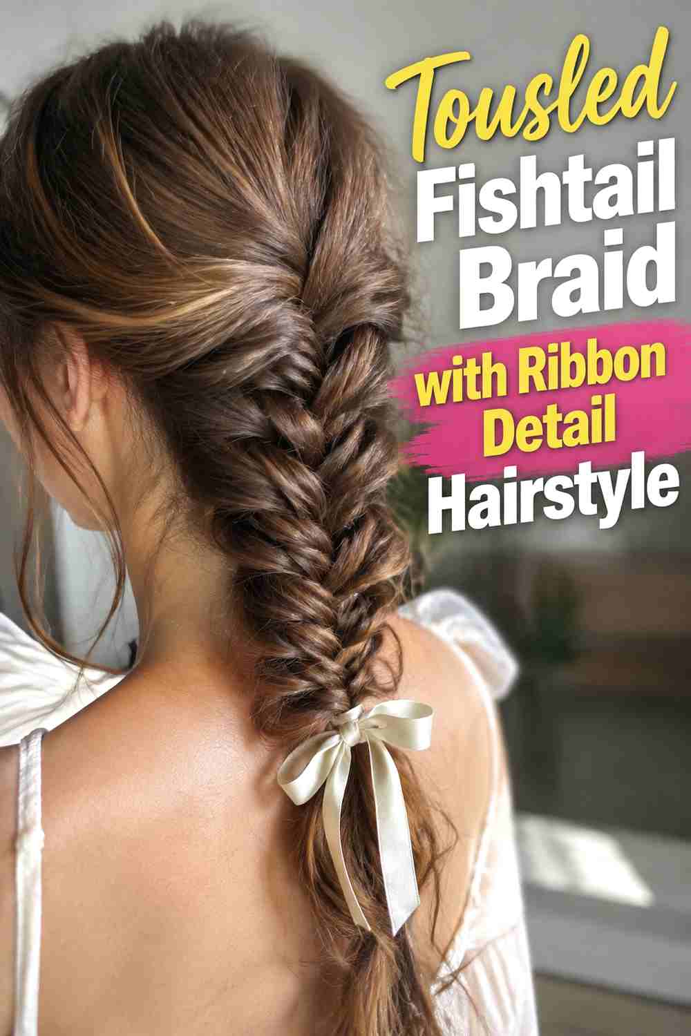 13. Tousled Fishtail Braid With Ribbon Detail Hairstyle