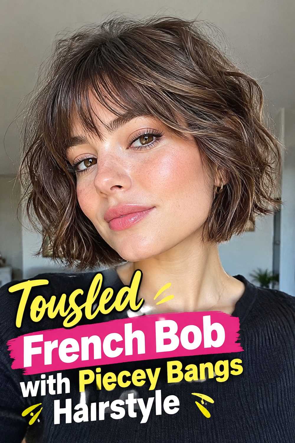 6. Tousled French Bob With Piecey Bangs Hairstyle
