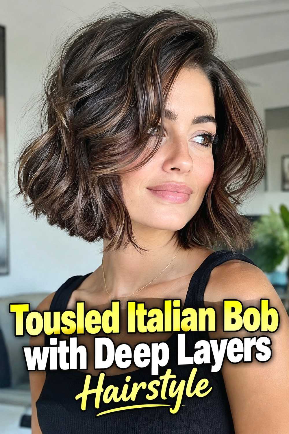 9. Tousled Italian Bob With Deep Layers Hairstyle