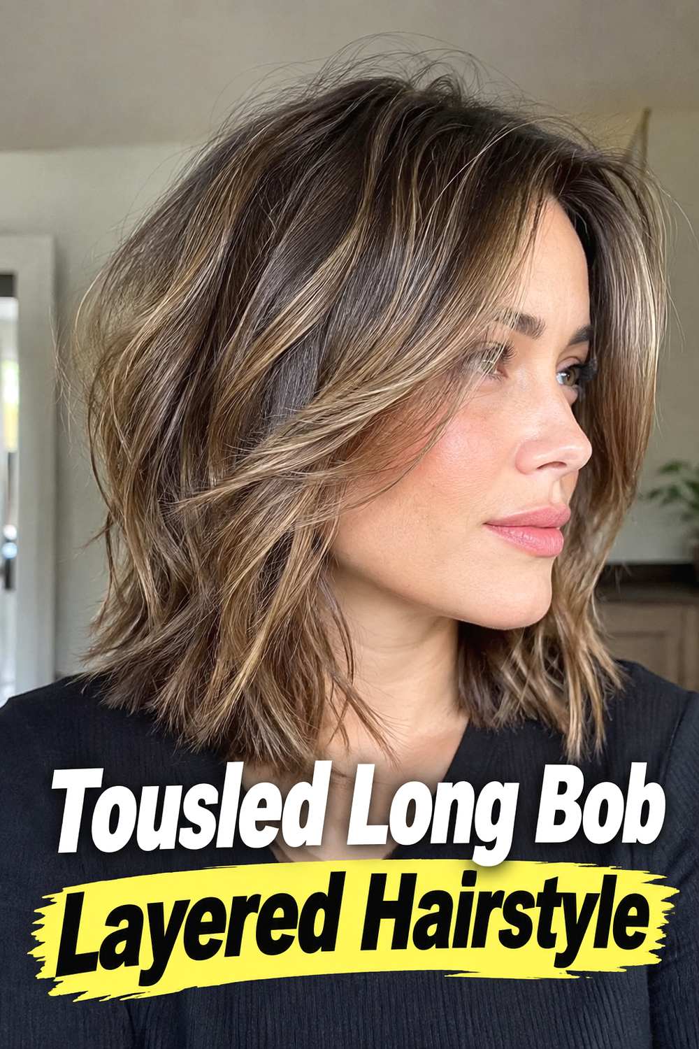4. Tousled Long Bob Layered Hairstyle