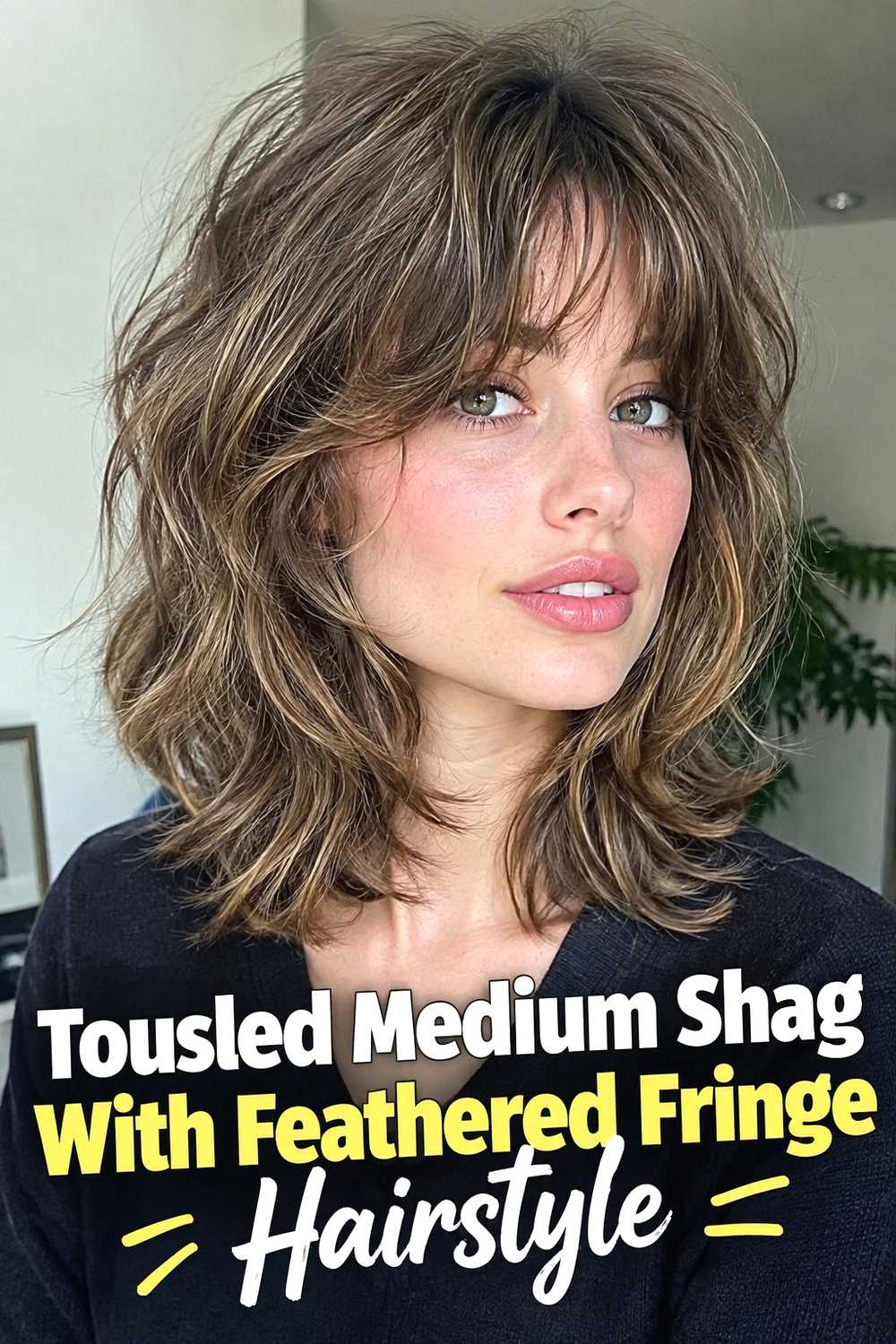 14. Tousled Medium Shag With Feathered Fringe Hairstyle