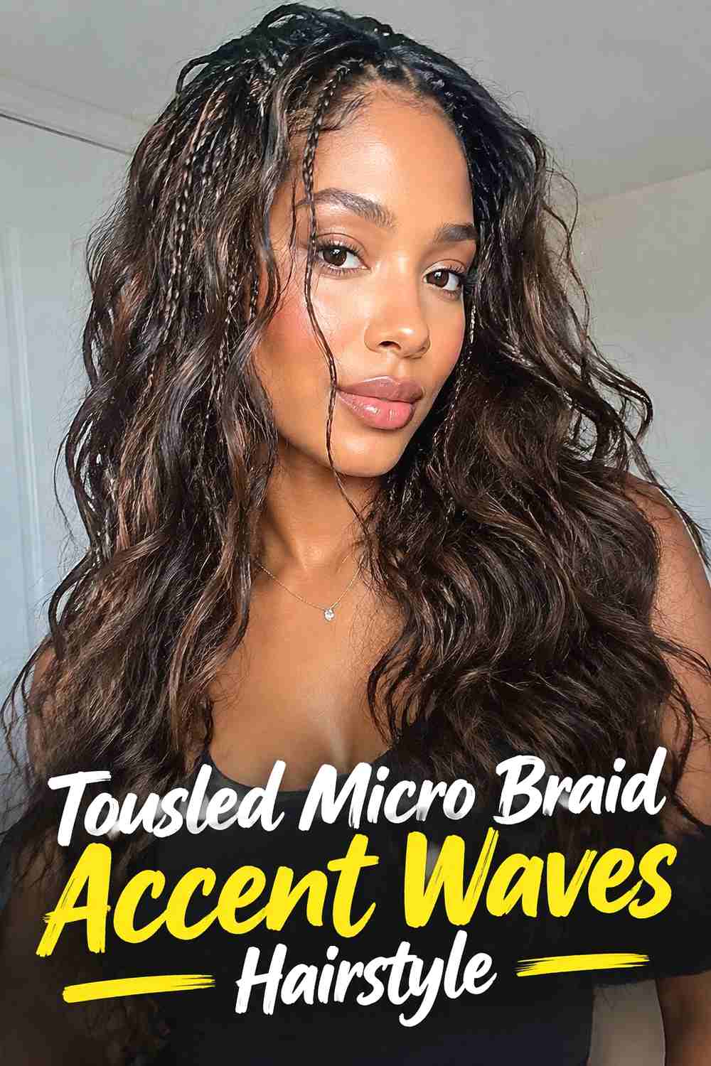 12. Tousled Micro Braid Accent Waves Hairstyle