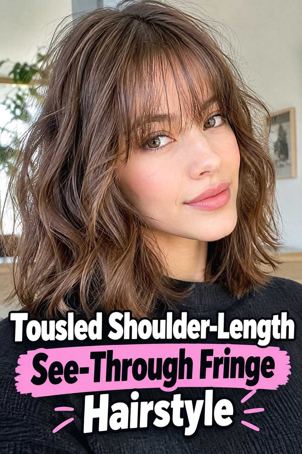 10. Tousled Shoulder Length See Through Fringe Hairstyle