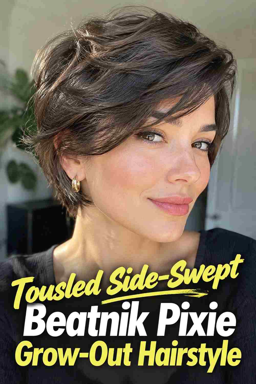 1. Tousled Side Swept Beatnik Pixie Grow Out Hairstyle