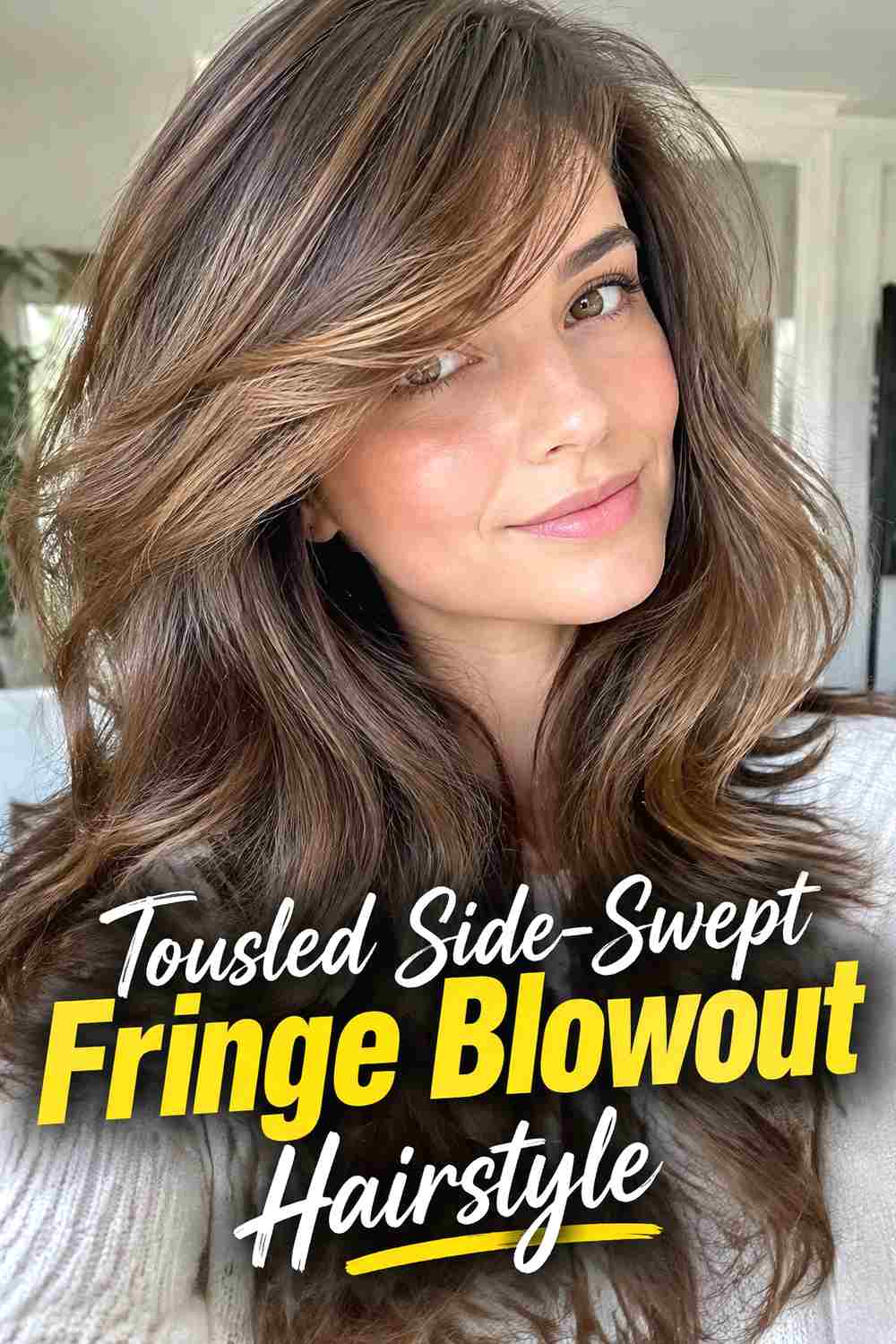 17. Tousled Side Swept Fringe Blowout Hairstyle