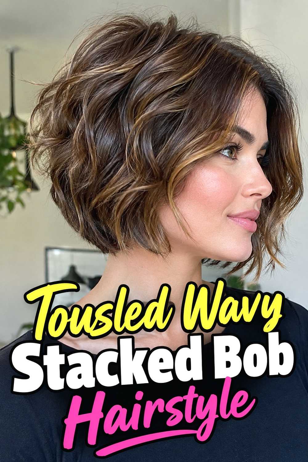 5. Tousled Wavy Stacked Bob Hairstyle