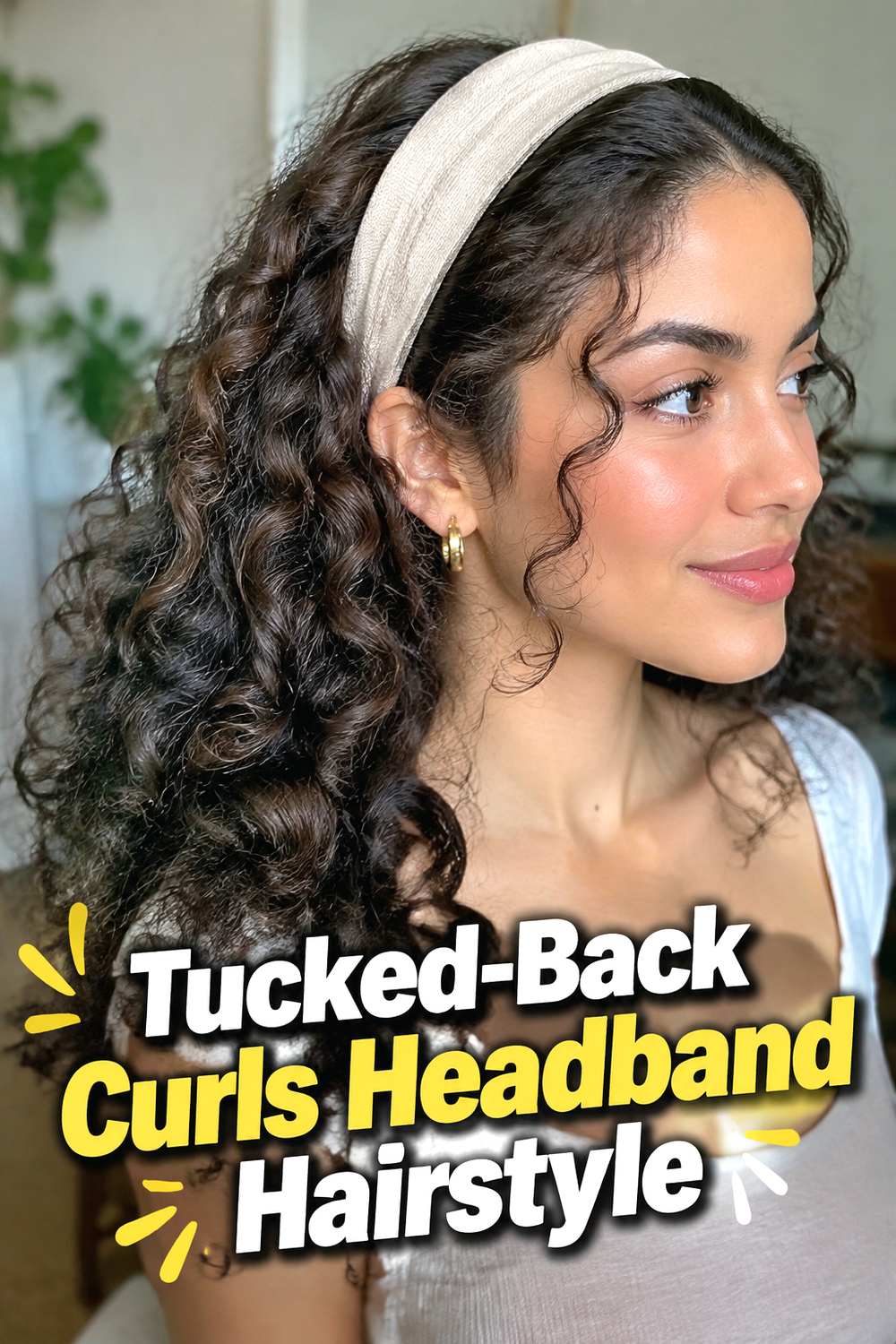 Tucked-Back Curls Headband Hairstyle