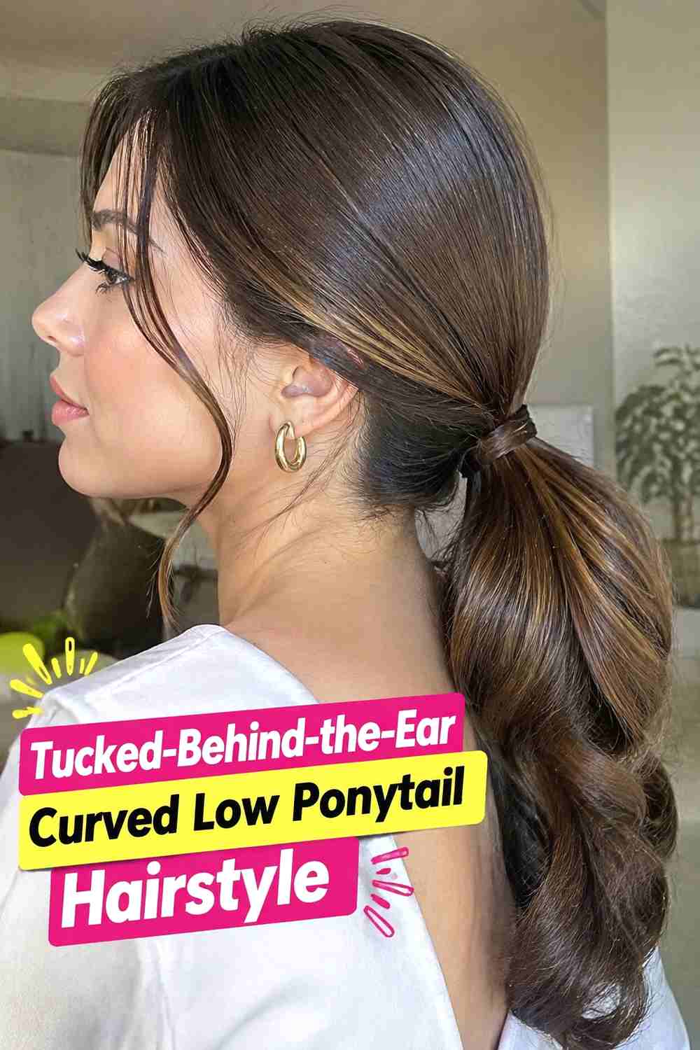 10. Tucked Behind The Ear Curved Low Ponytail Hairstyle