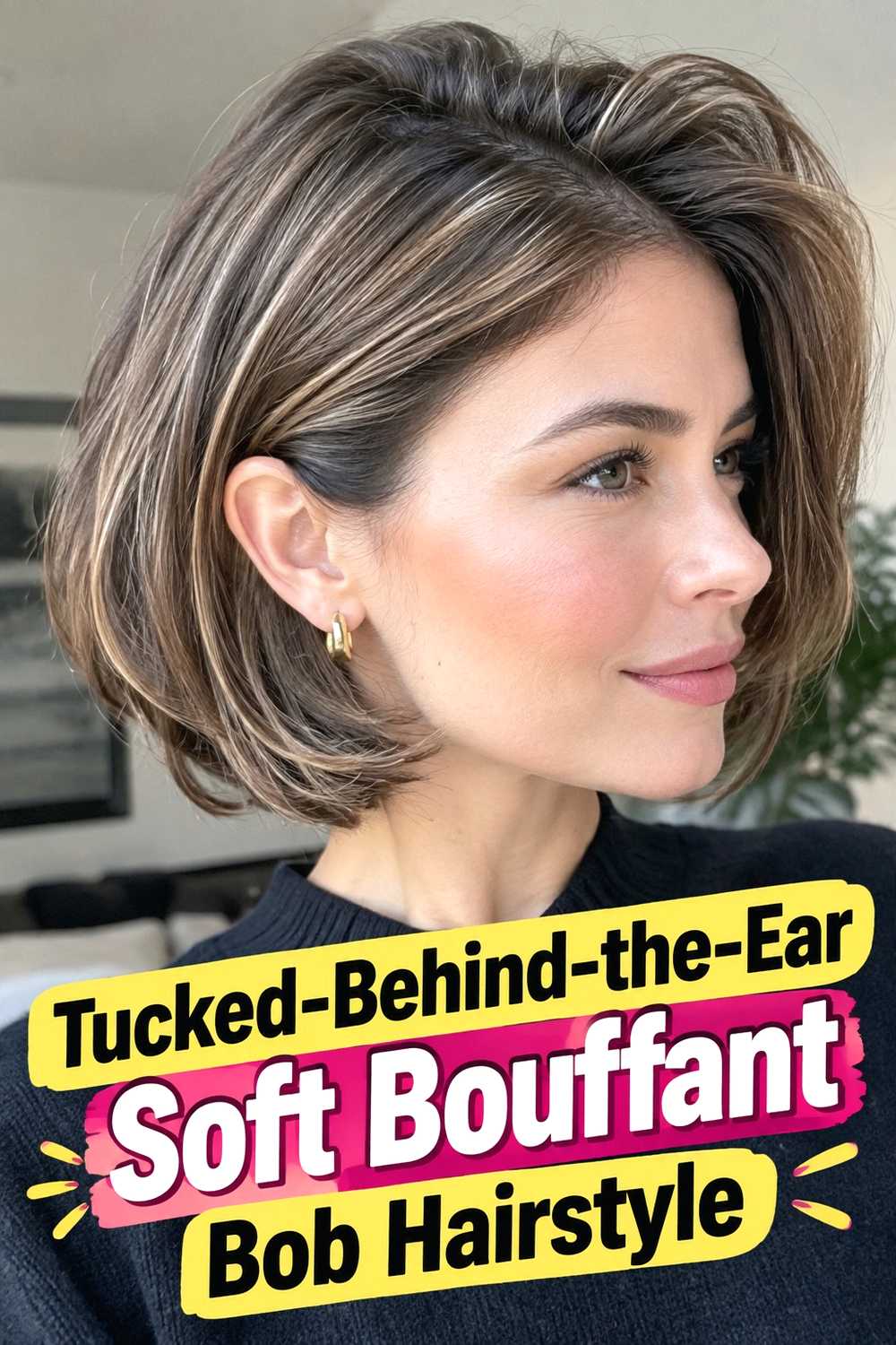 11. Tucked Behind The Ear Soft Bouffant Bob Hairstyle