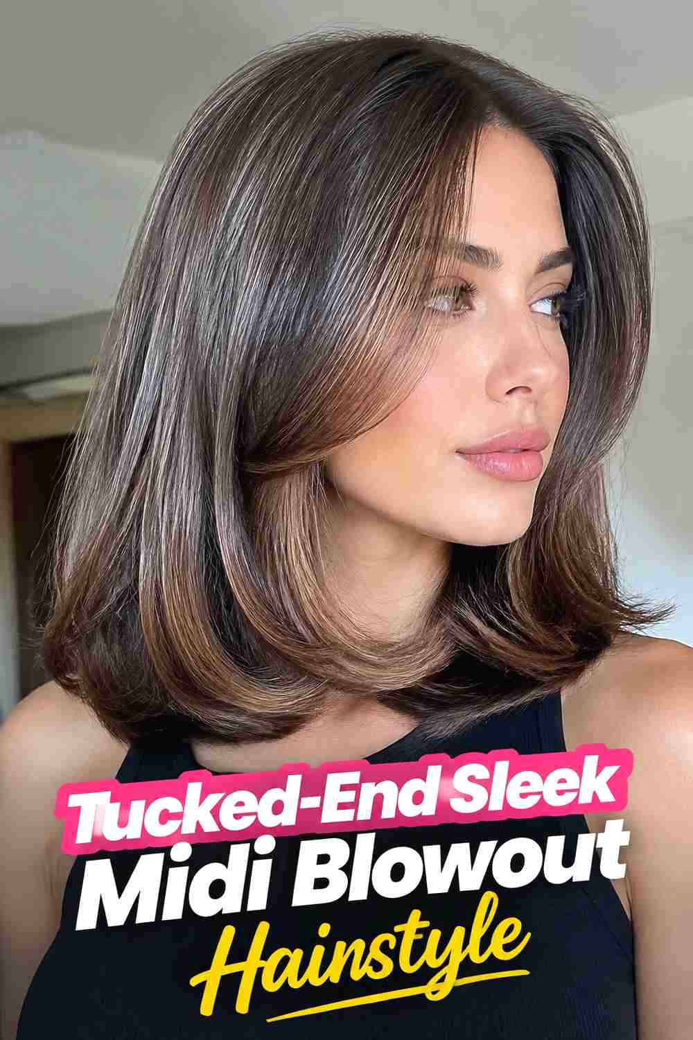 6. Tucked End Sleek Midi Blowout Hairstyle