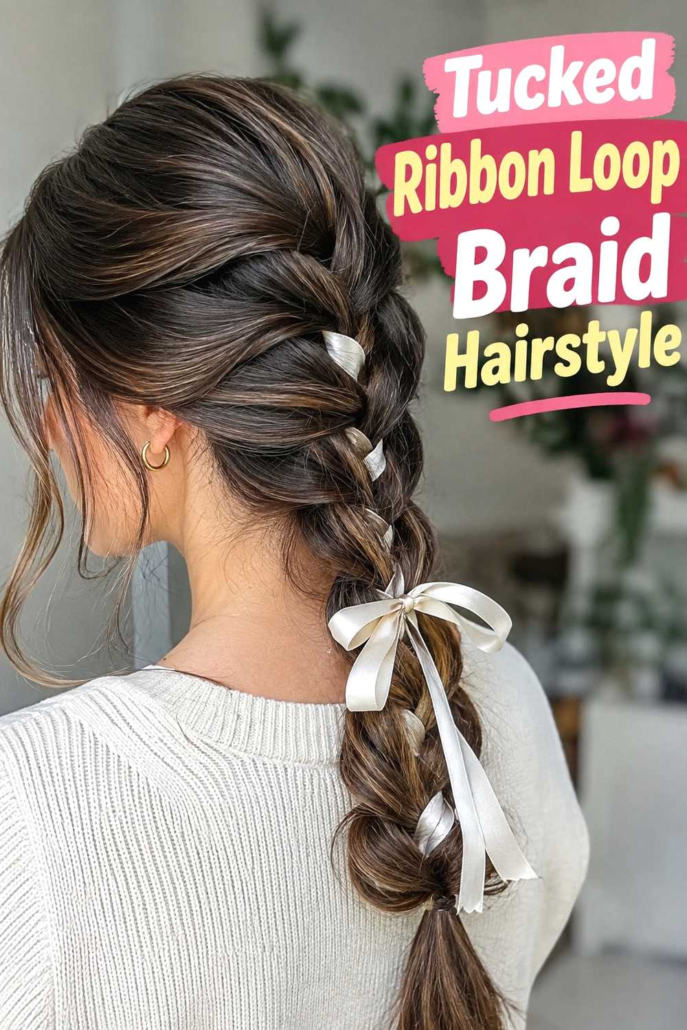 17. Tucked Ribbon Loop Braid Hairstyle