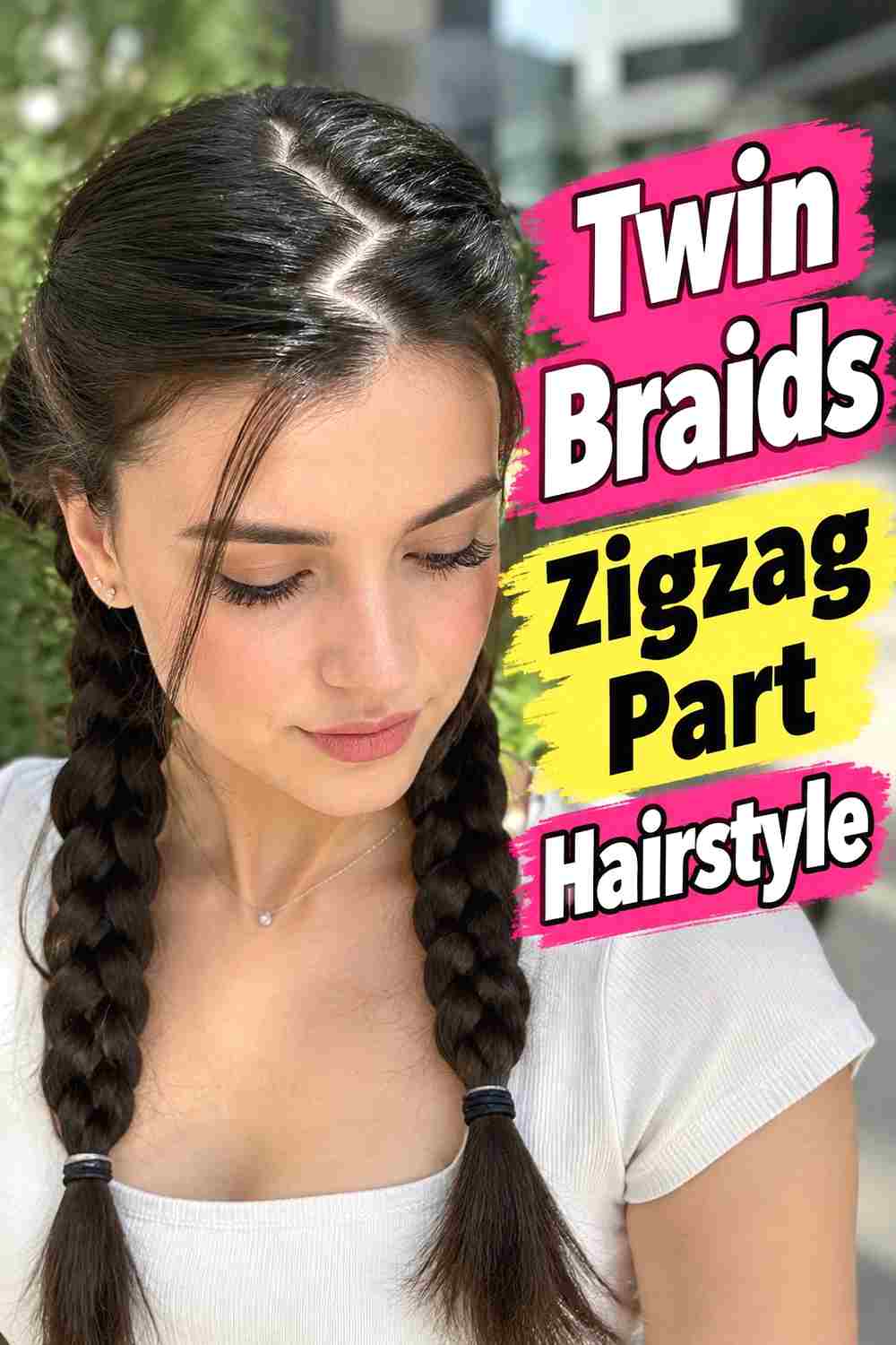 8. Twin Braids Zigzag Part Hairstyle