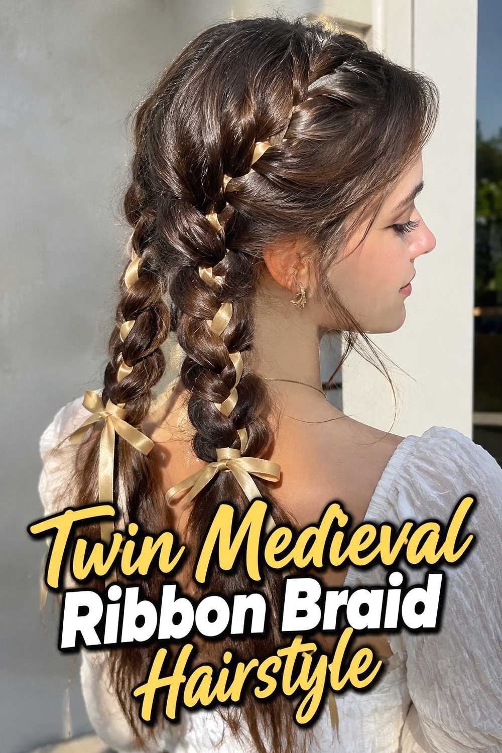 3. Twin Medieval Ribbon Braid Hairstyle