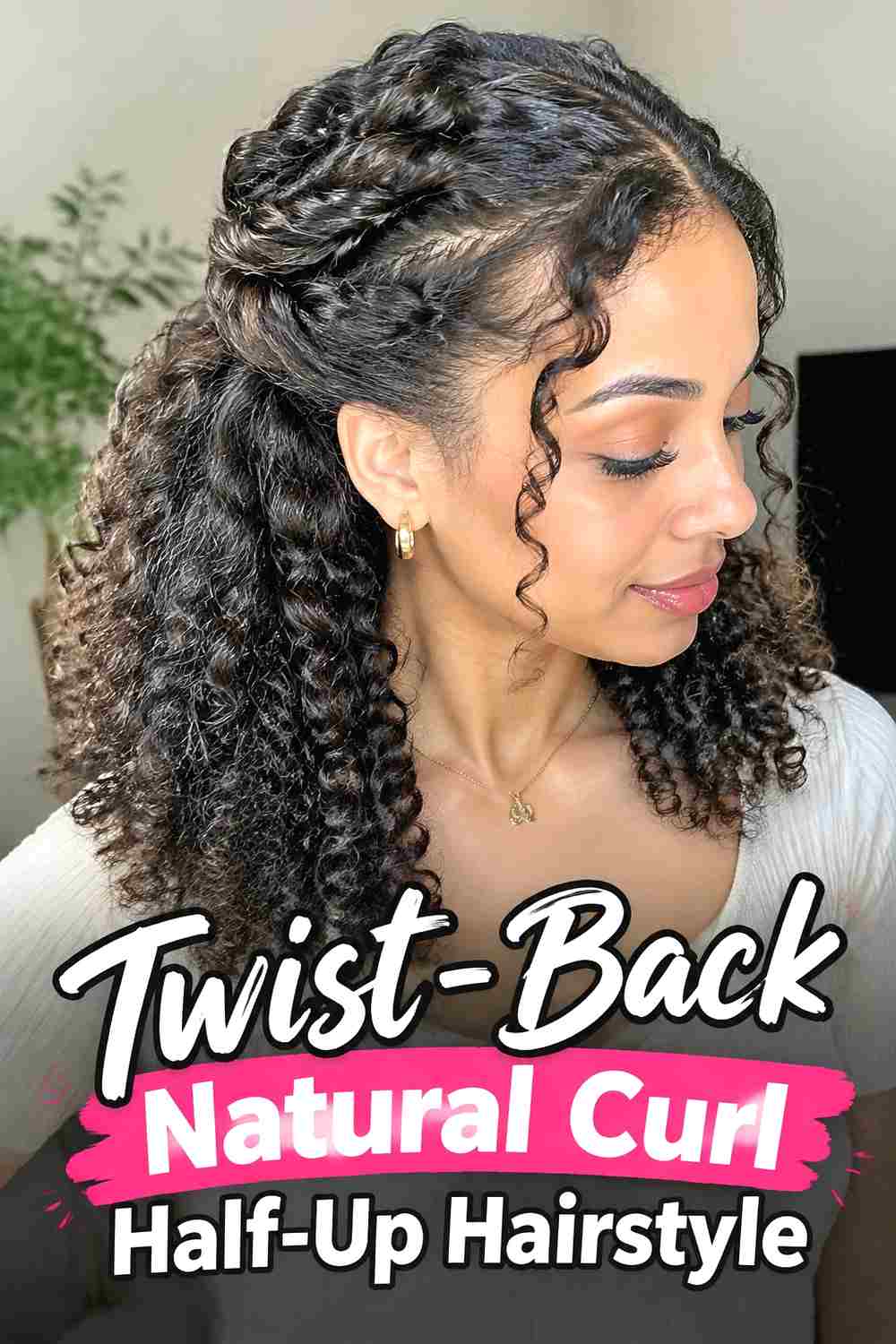 3. Twist Back Natural Curl Half Up Hairstyle