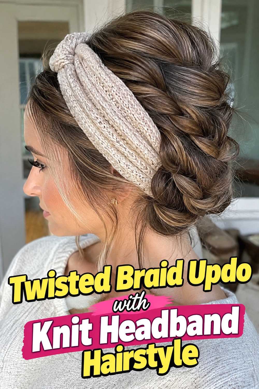 16. Twisted Braid Updo With Knit Headband Hairstyle