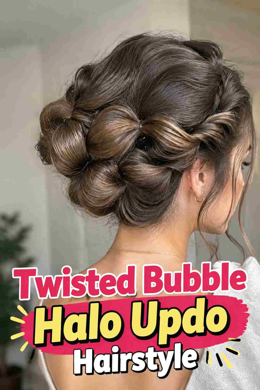 16. Twisted Bubble Halo Updo Hairstyle