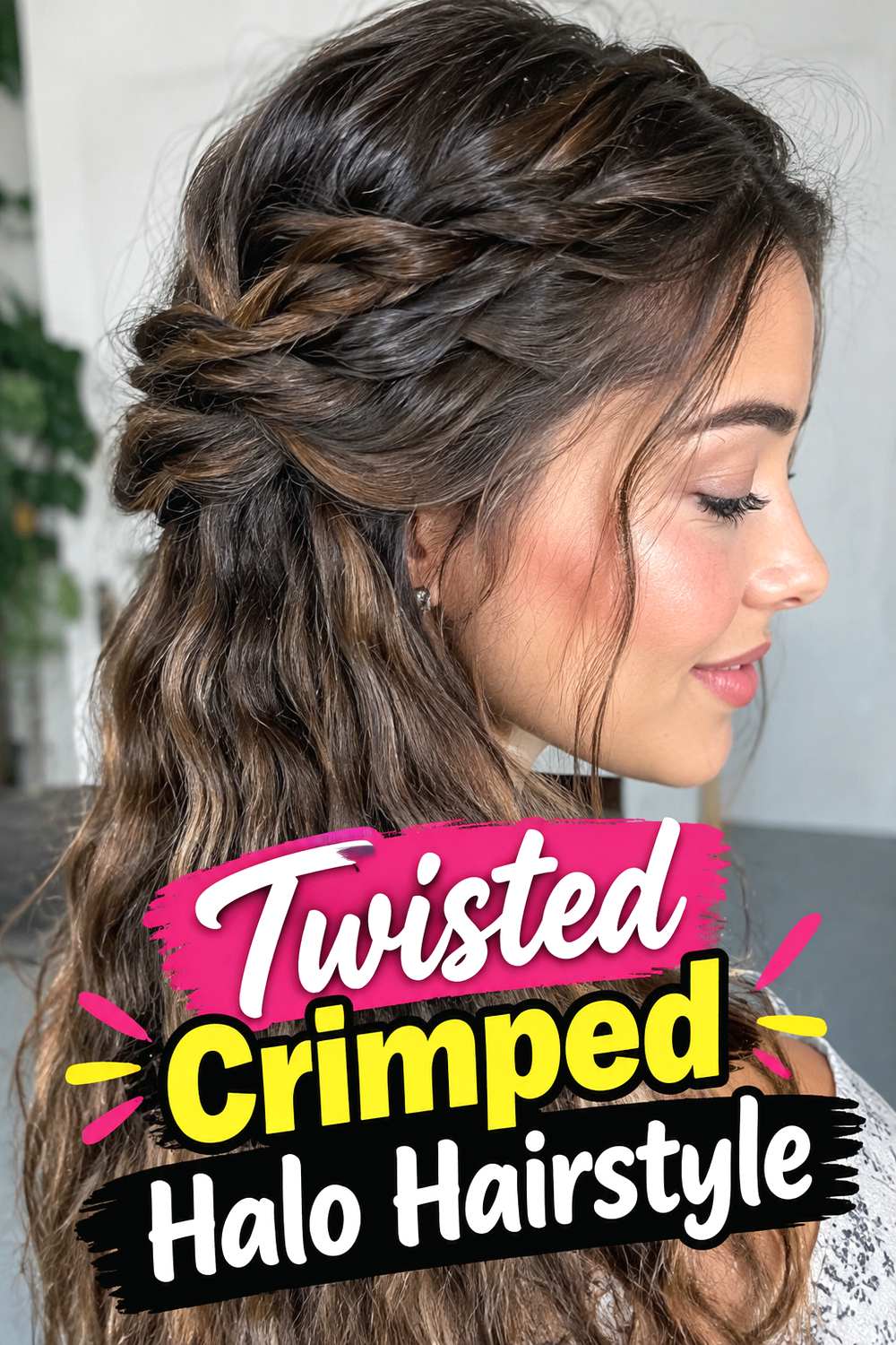 Twisted Crimped Halo Hairstyle