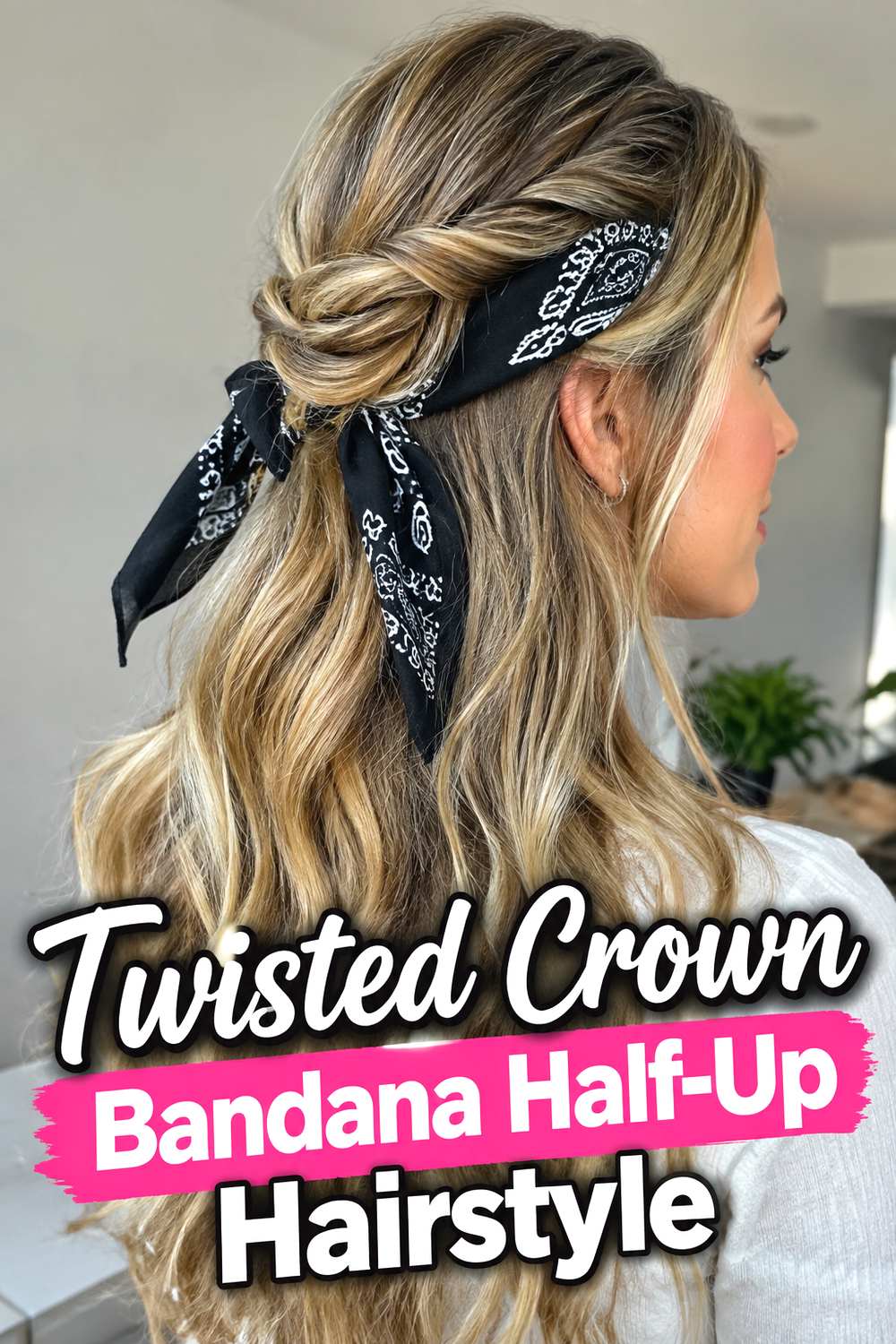Twisted Crown Bandana Half-Up Hairstyle
