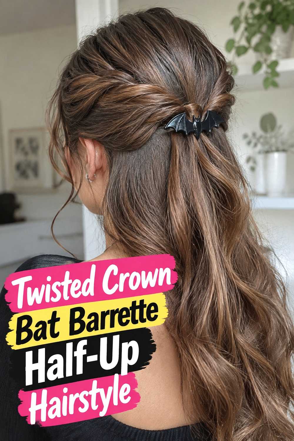 4. Twisted Crown Bat Barrette Half Up Hairstyle
