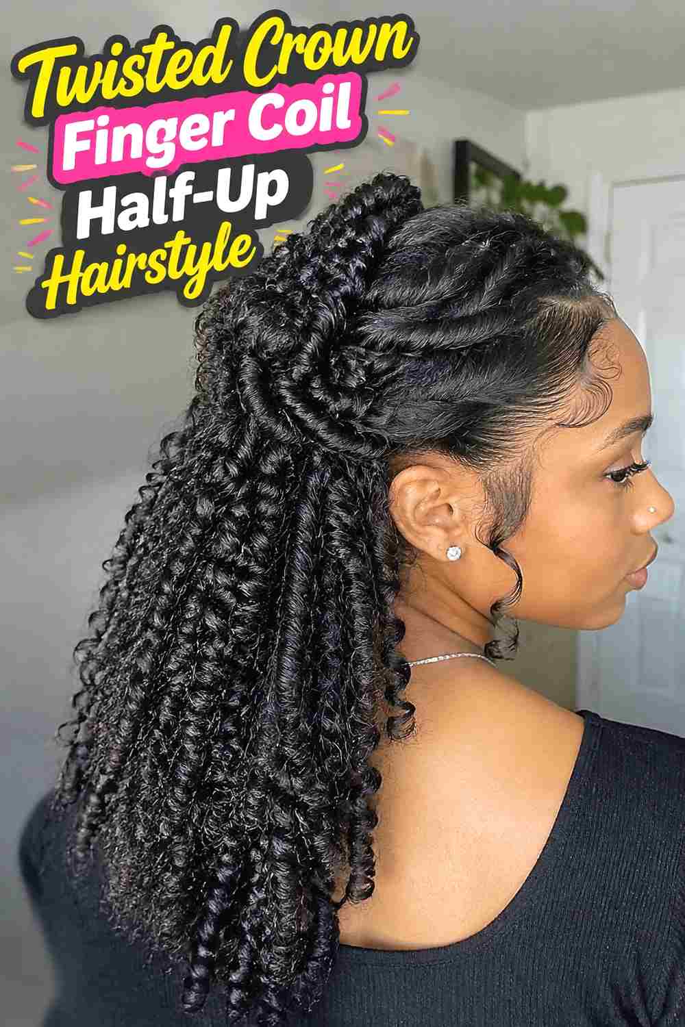 5. Twisted Crown Finger Coil Half Up Hairstyle