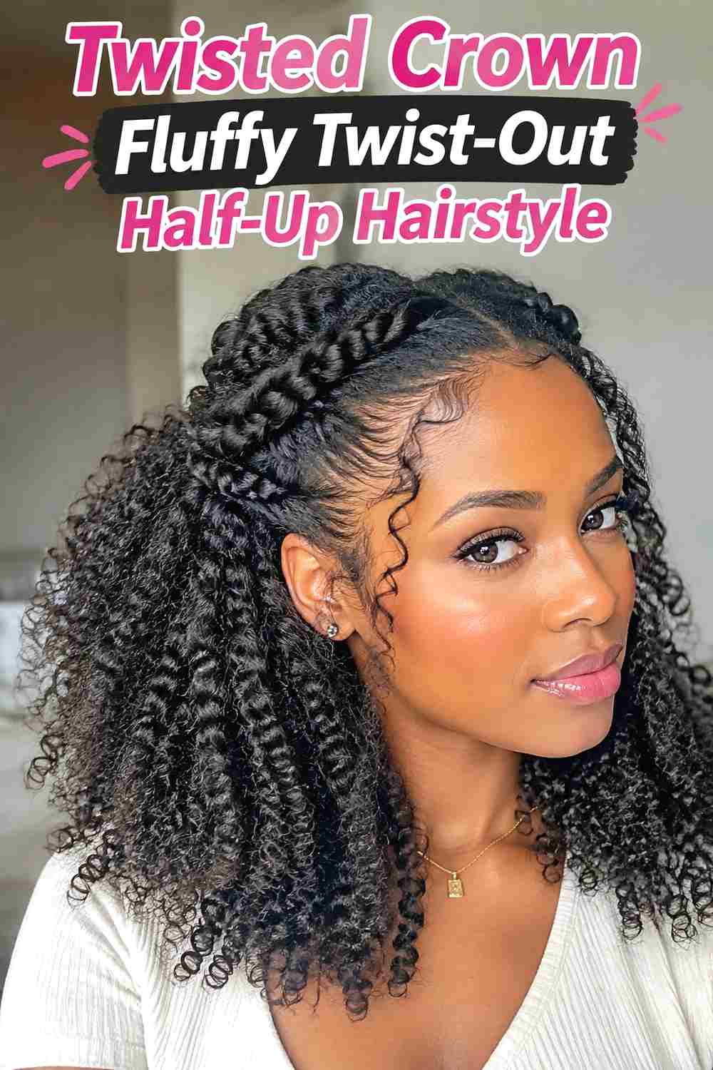 7. Twisted Crown Fluffy Twist Out Half Up Hairstyle