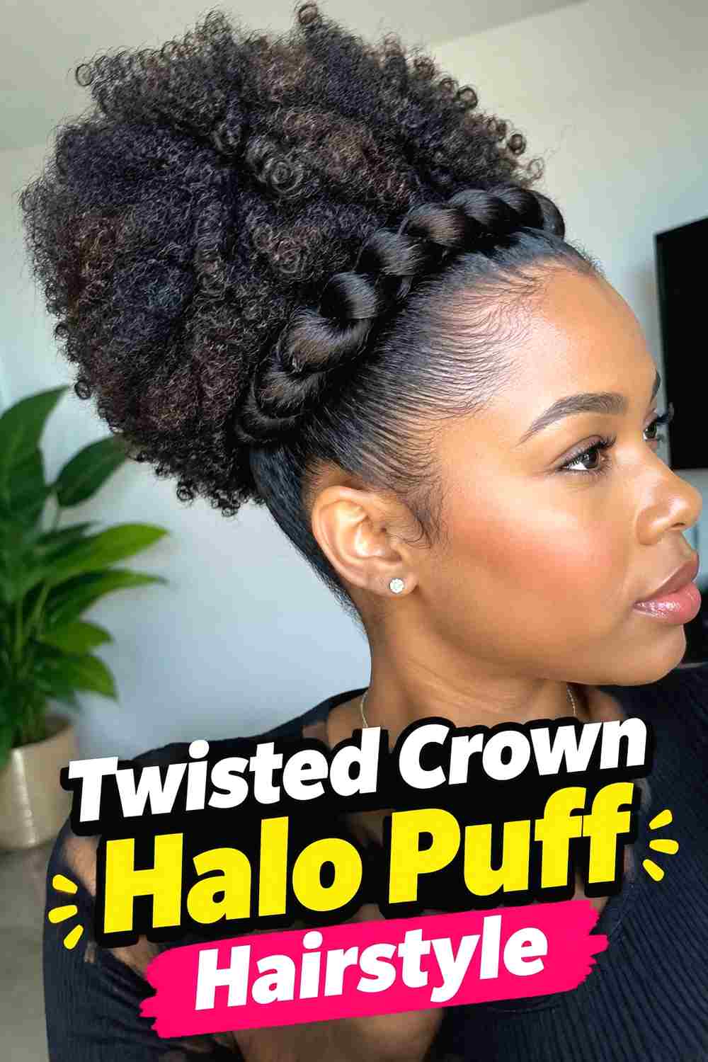 6. Twisted Crown Halo Puff Hairstyle