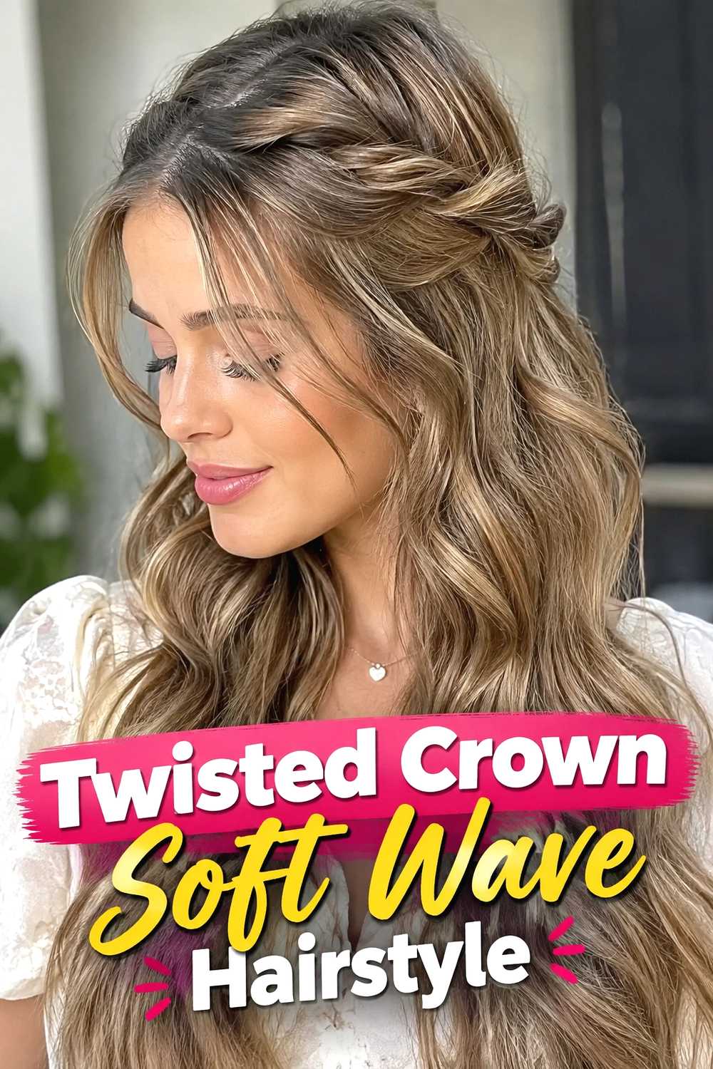 17. Twisted Crown Soft Wave Hairstyle