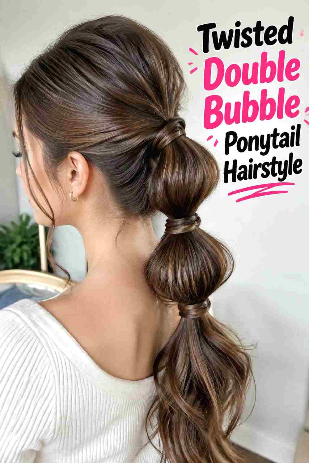 9. Twisted Double Bubble Ponytail Hairstyle