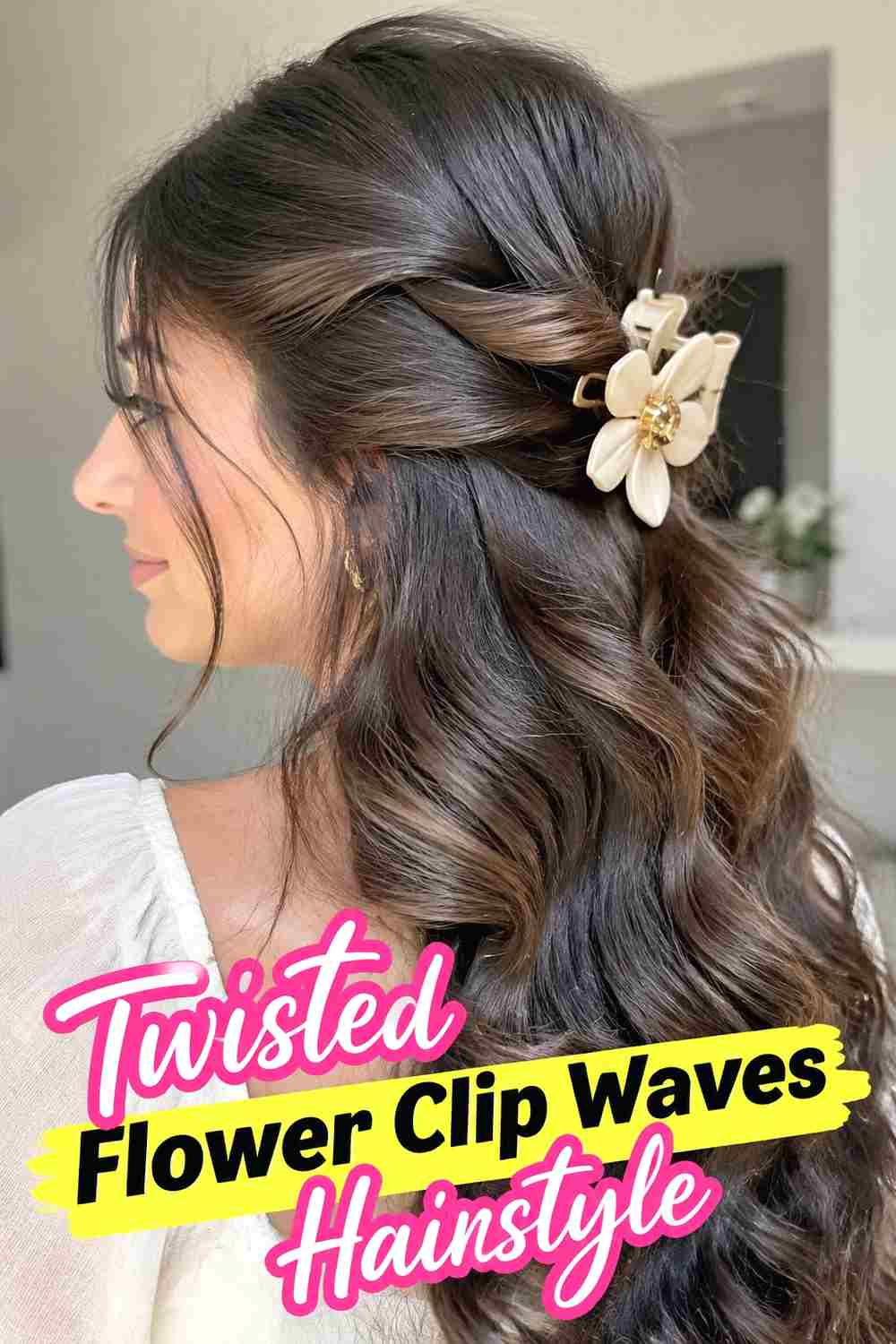 13. Twisted Flower Clip Waves Hairstyle