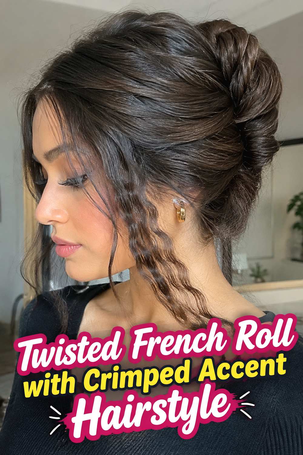 Twisted French Roll with Crimped Accent Hairstyle