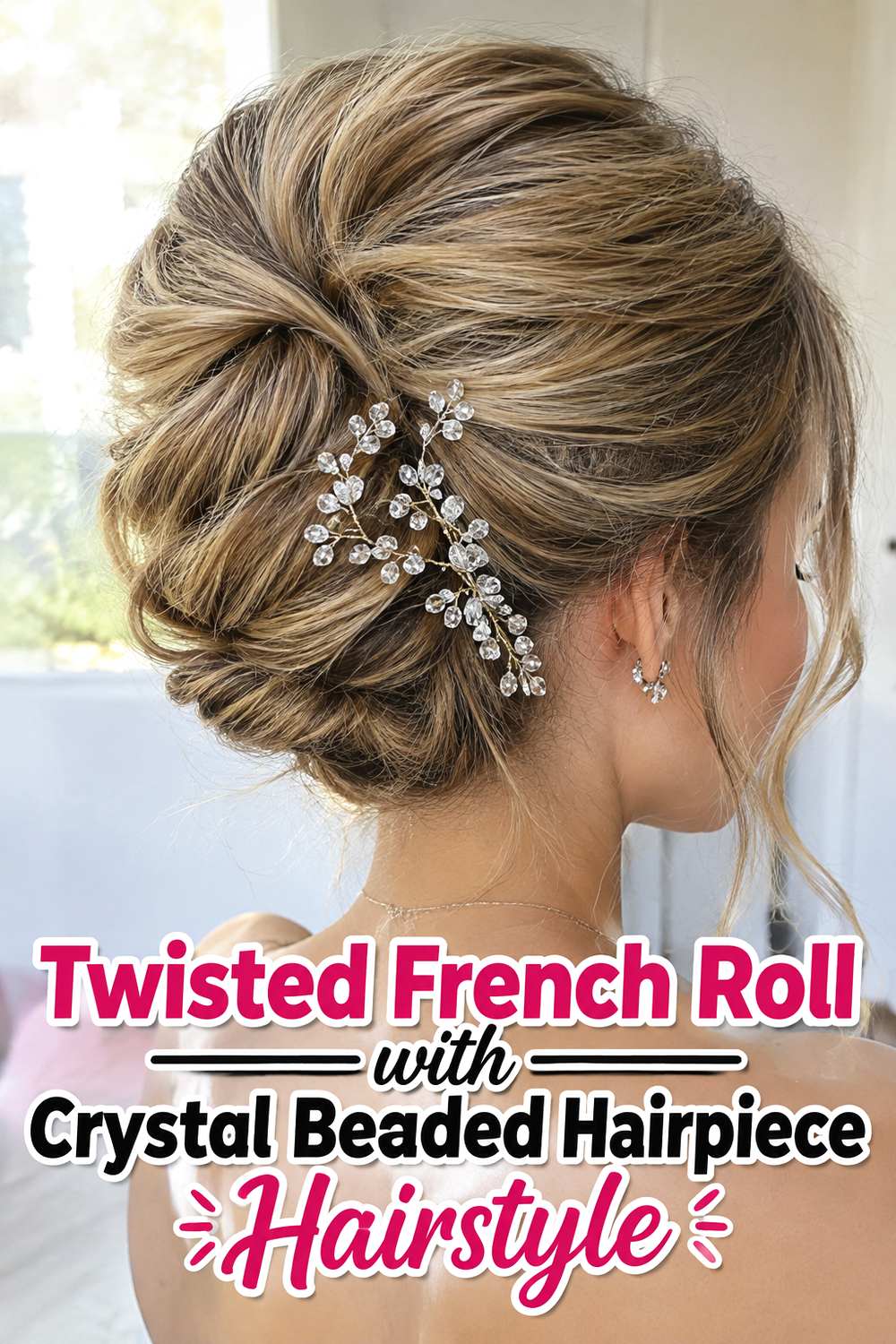 Twisted French Roll with Crystal Beaded Hairpiece Hairstyle