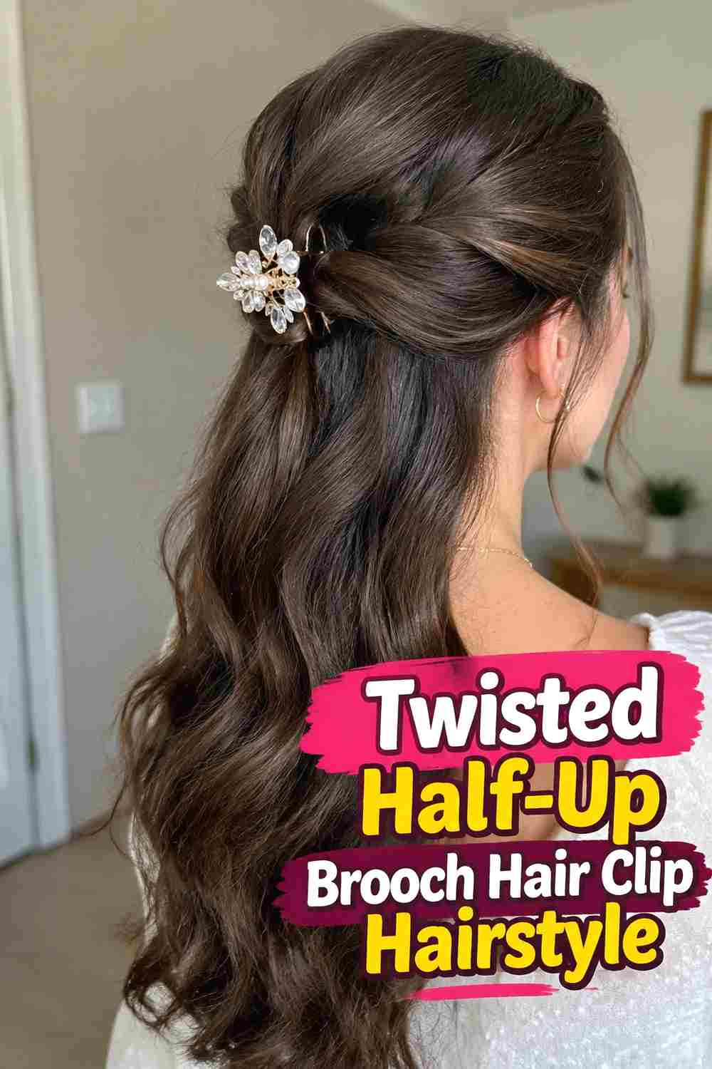 10. Twisted Half Up Brooch Hair Clip Hairstyle