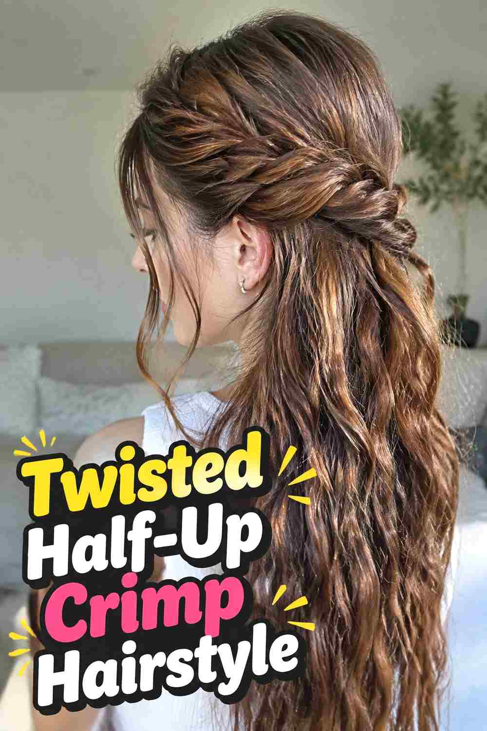 4. Twisted Half Up Crimp Hairstyle