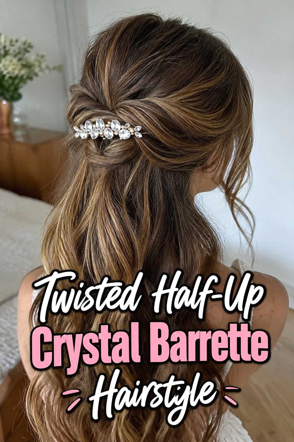 6. Twisted Half Up Crystal Barrette Hairstyle