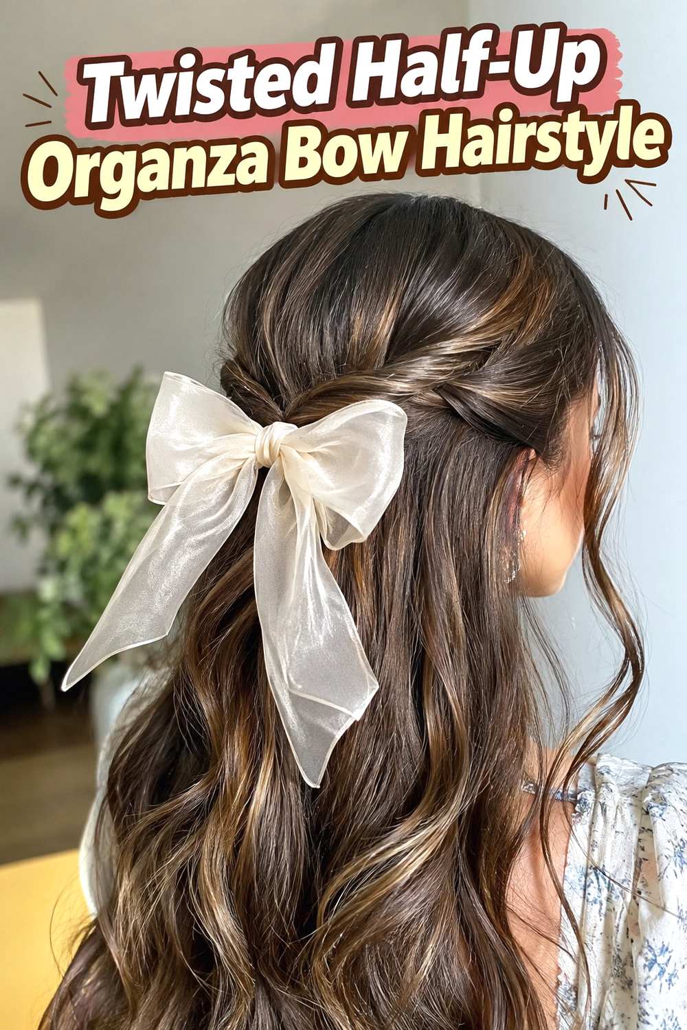 12. Twisted Half Up Organza Bow Hairstyle