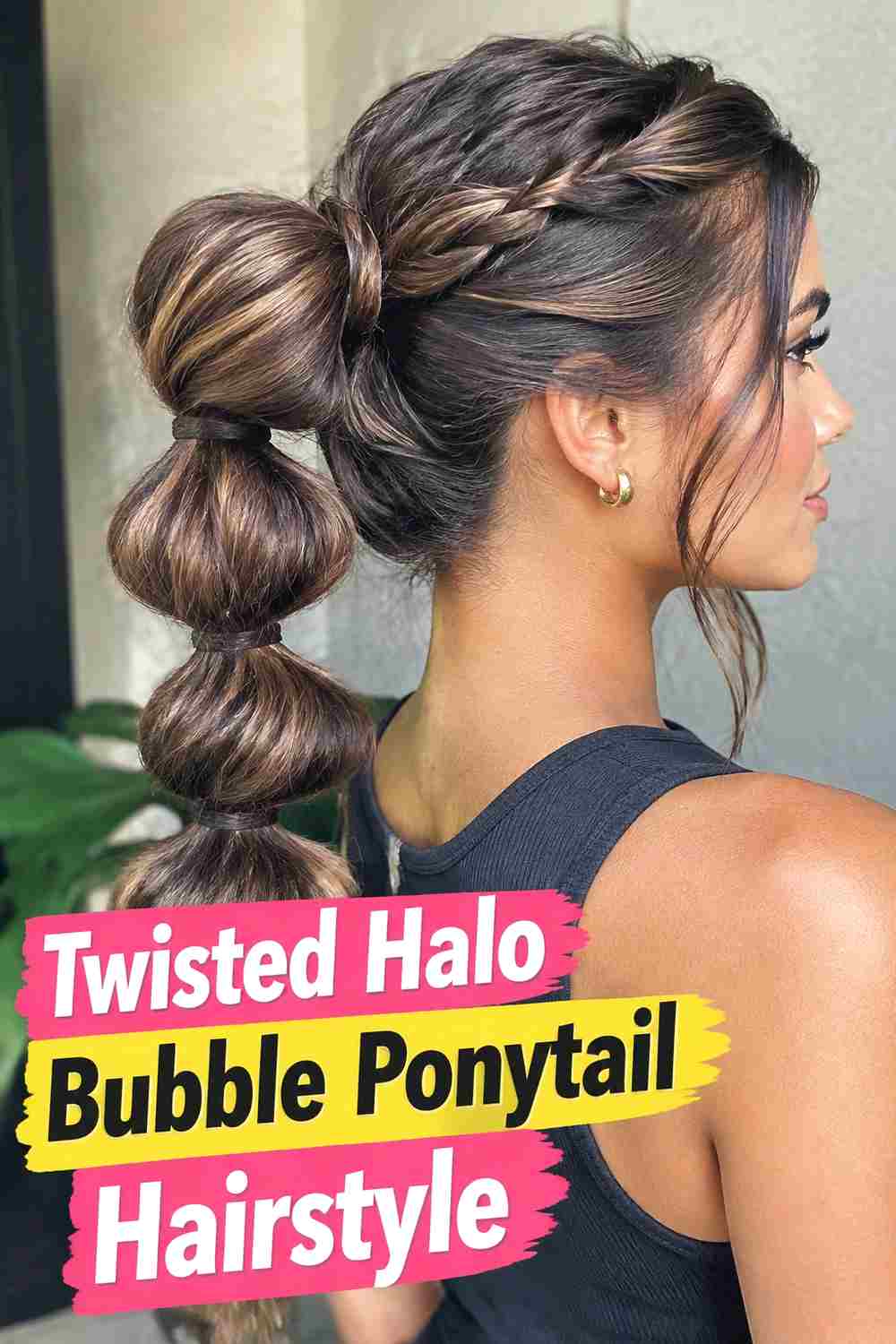 13. Twisted Halo Bubble Ponytail Hairstyle