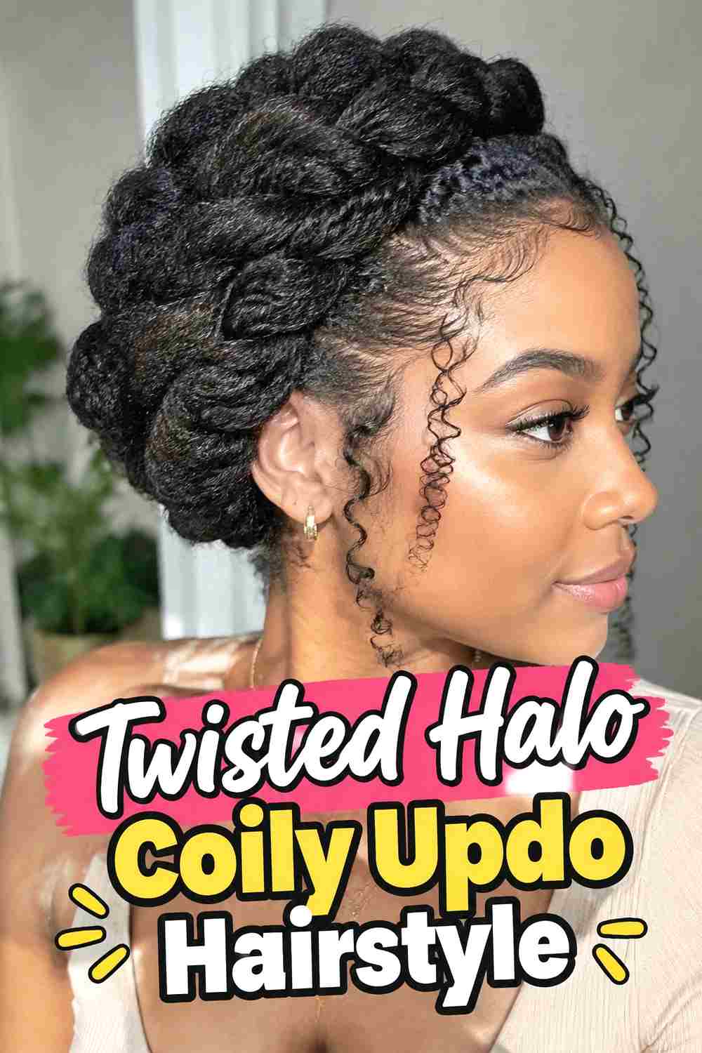 2. Twisted Halo Coily Updo Hairstyle