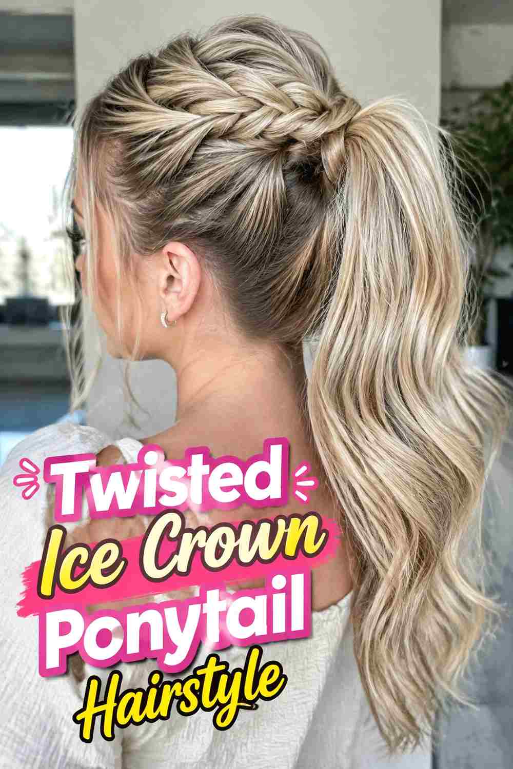 8. Twisted Ice Crown Ponytail Hairstyle