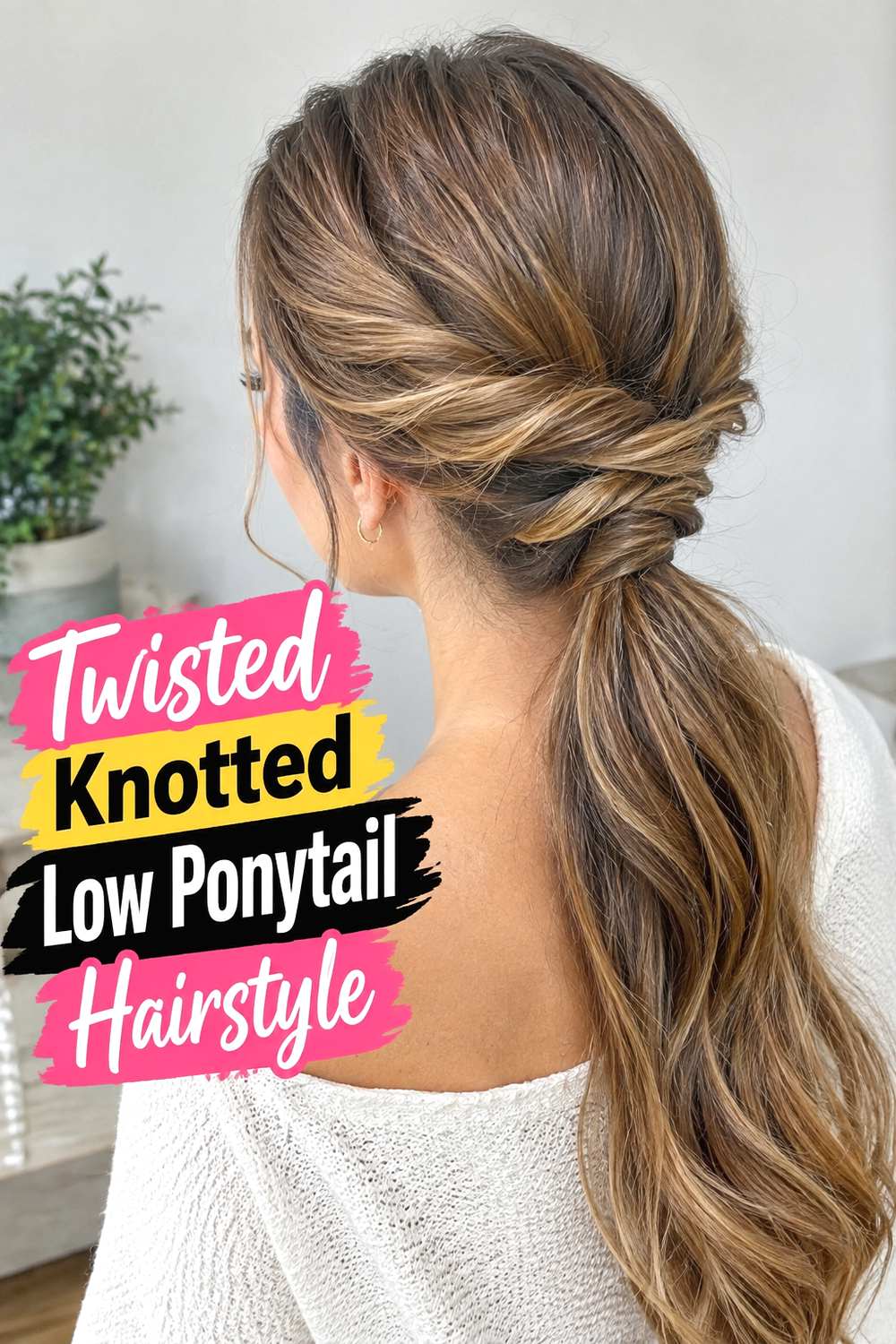 Twisted Knotted Low Ponytail Hairstyle