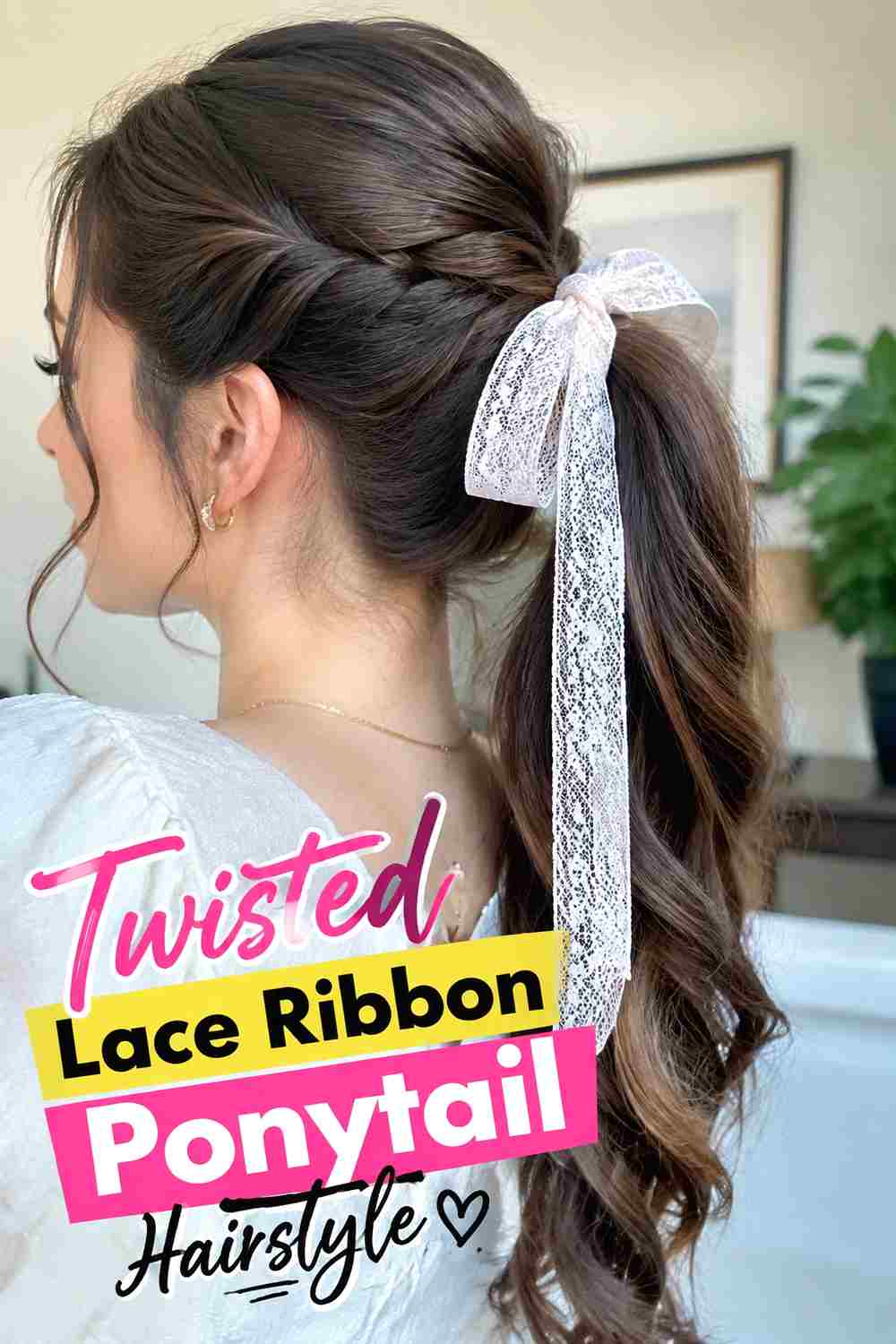 12. Twisted Lace Ribbon Ponytail Hairstyle
