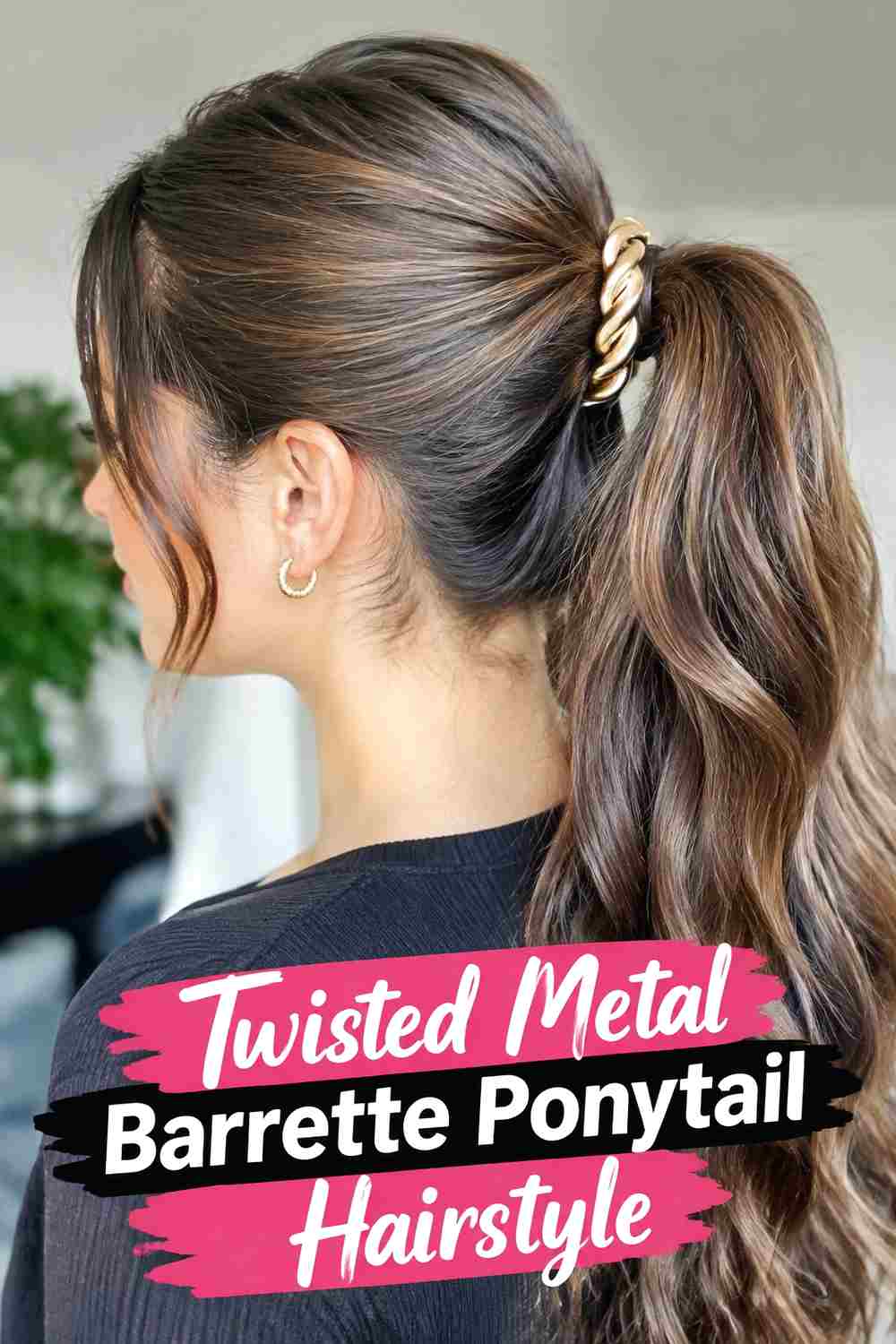 10. Twisted Metal Barrette Ponytail Hairstyle