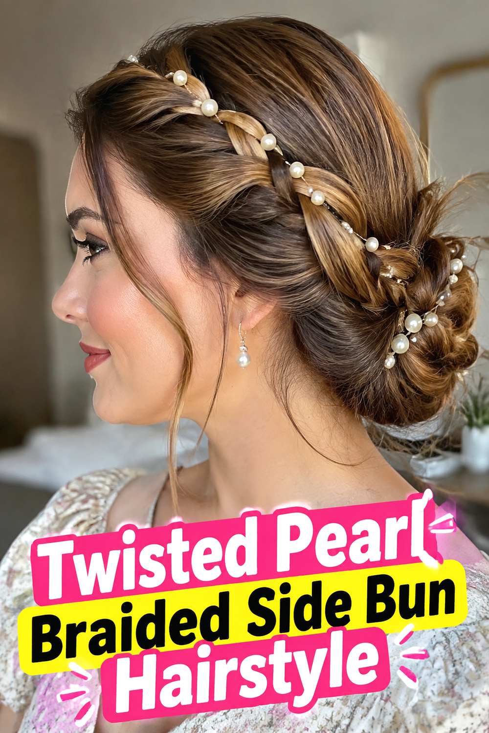 Twisted Pearl Braided Side Bun Hairstyle