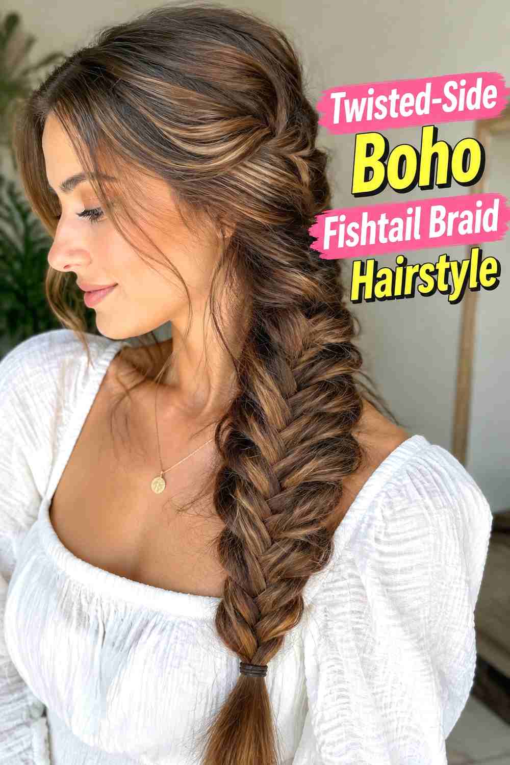 10. Twisted Side Boho Fishtail Braid Hairstyle