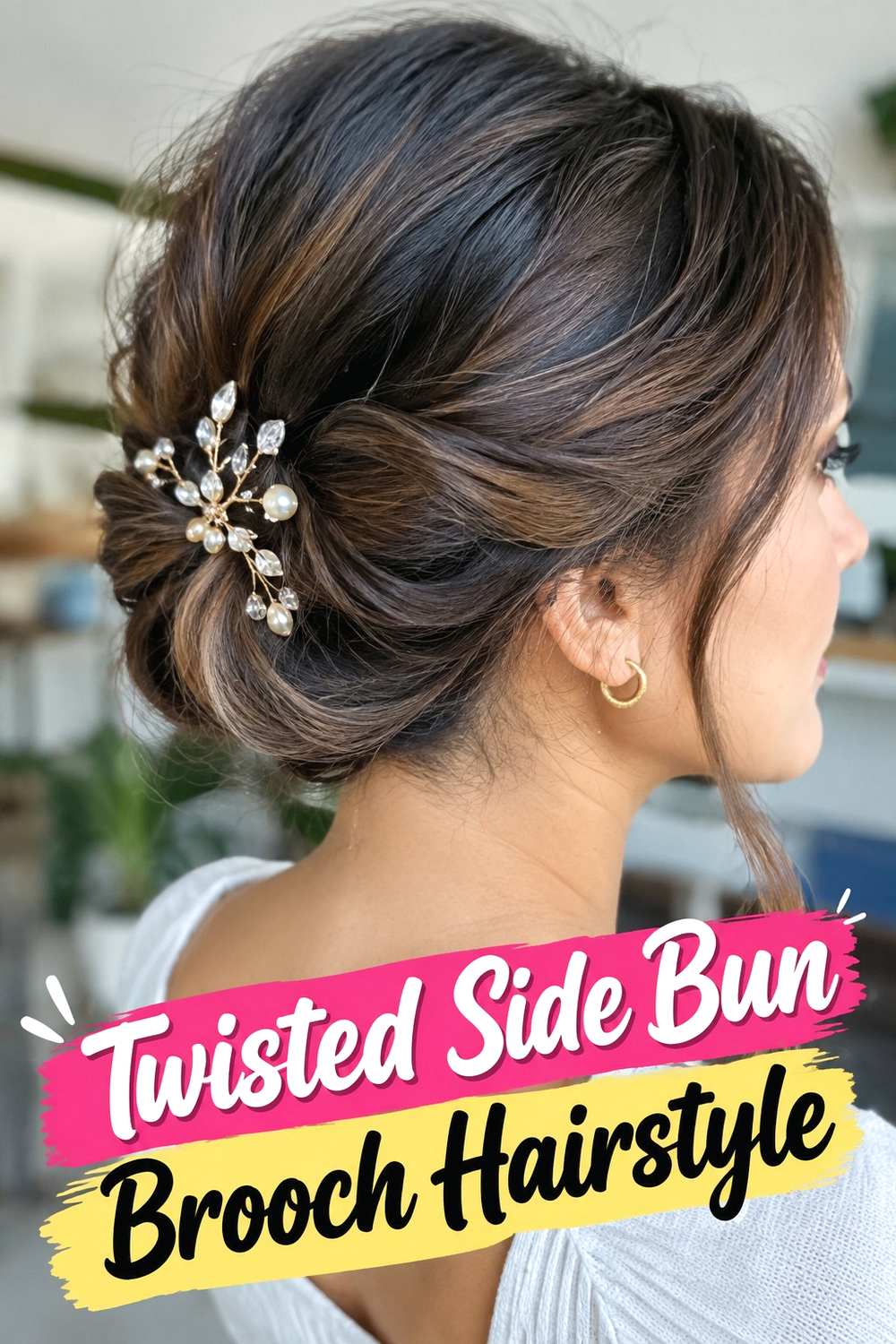 11. Twisted Side Bun Brooch Hairstyle